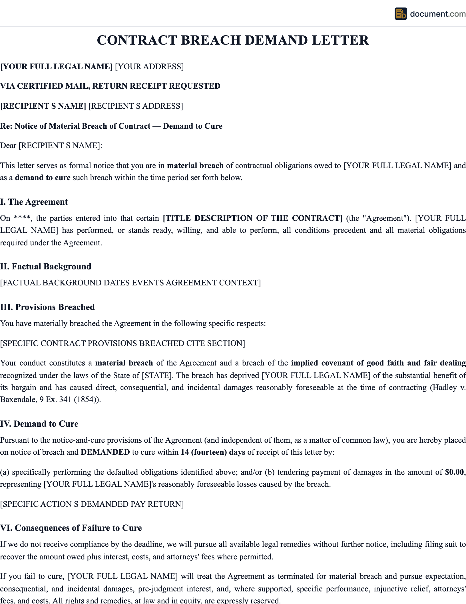 Contract Breach Demand Letter preview