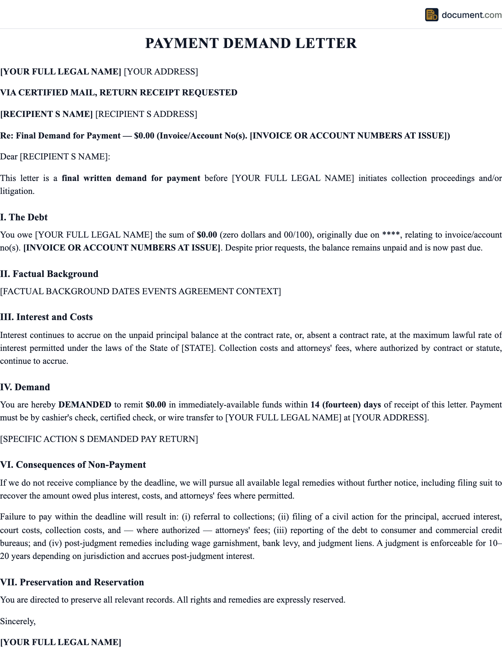 Payment Demand Letter preview