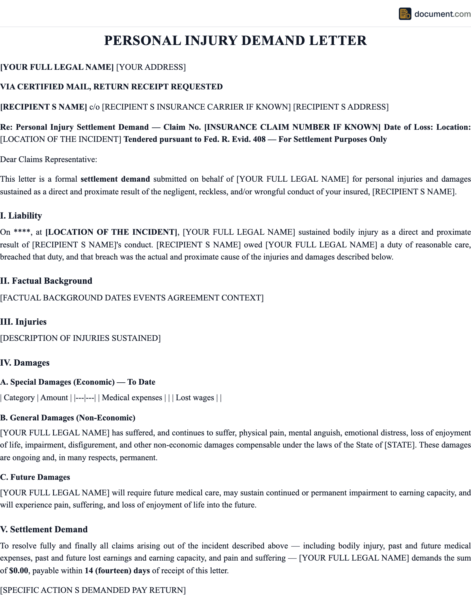 Personal Injury Demand Letter preview