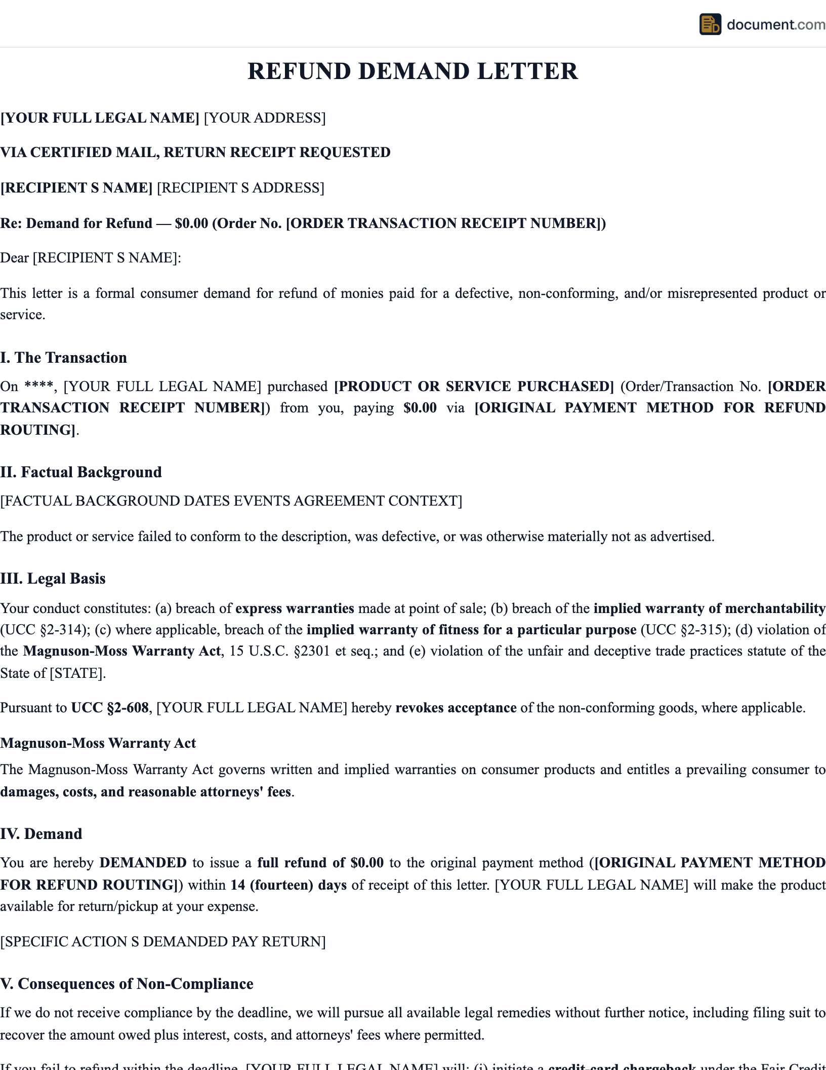 Refund Demand Letter preview