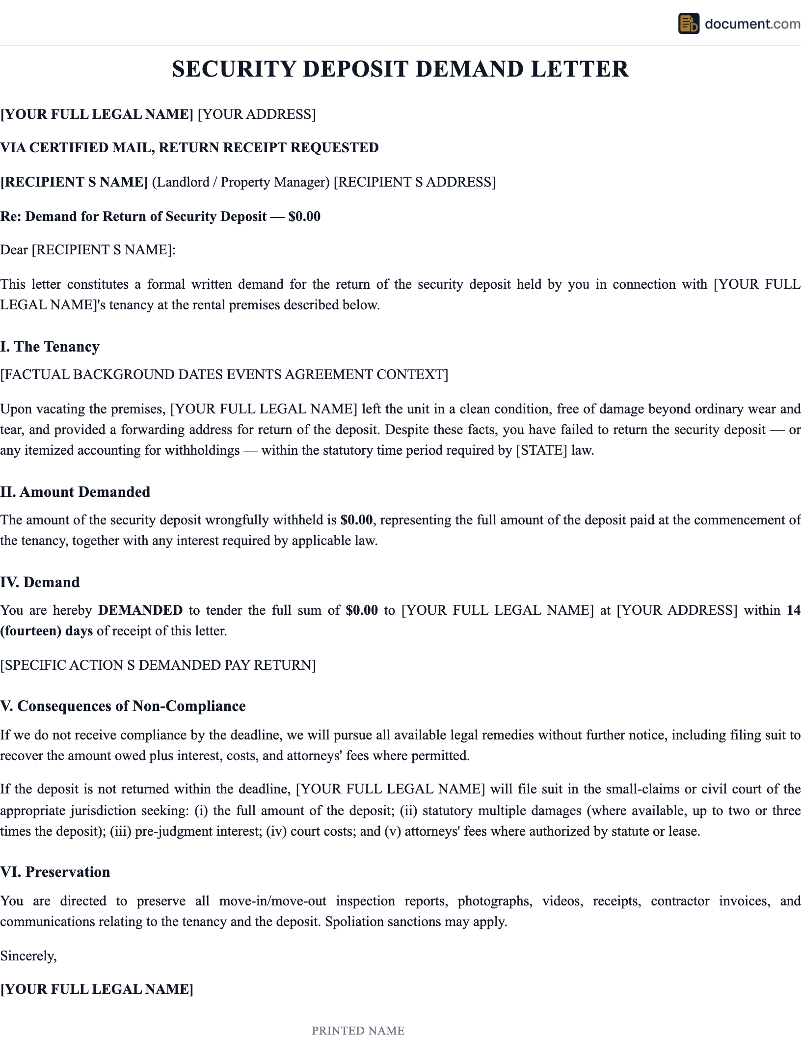 Security Deposit Demand Letter preview