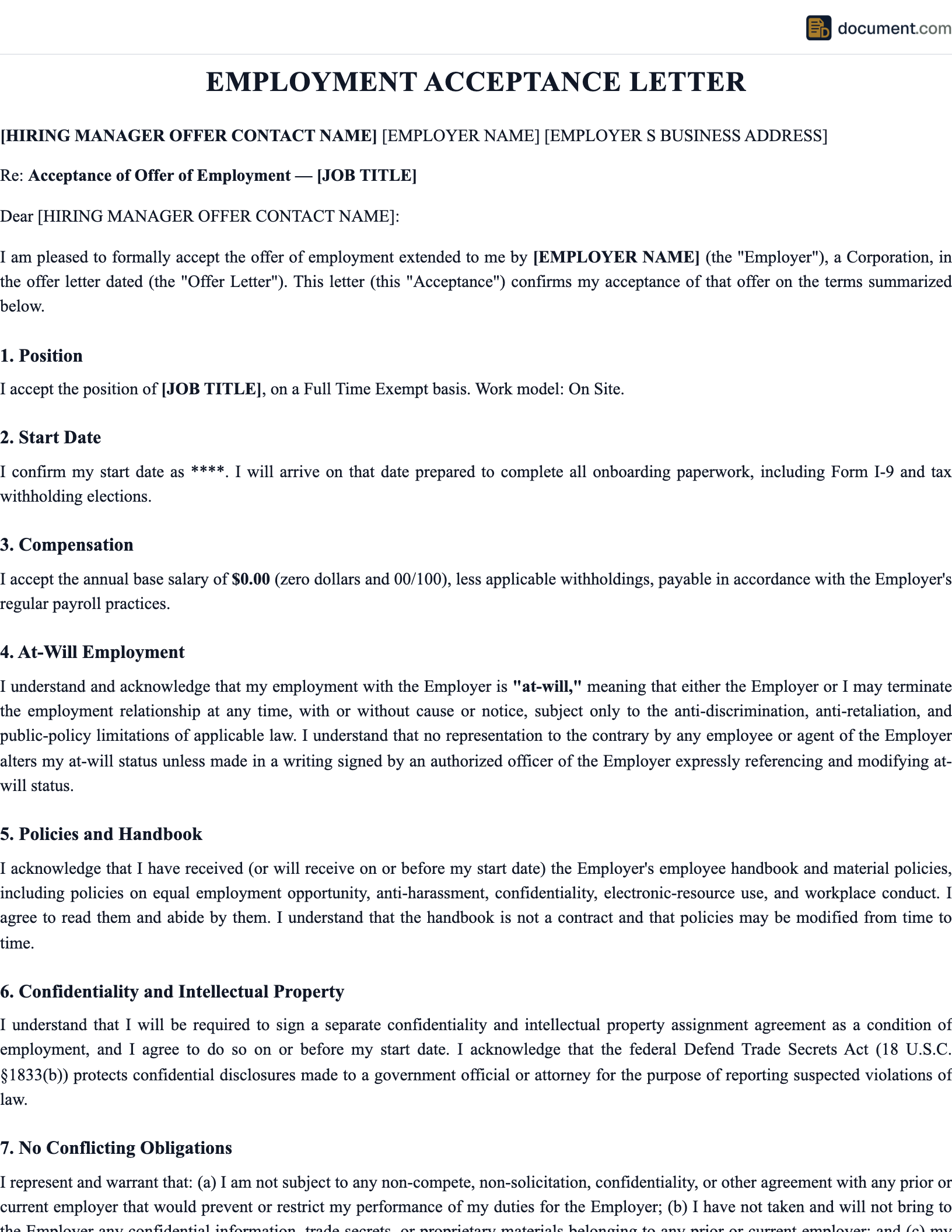 Employment Acceptance preview