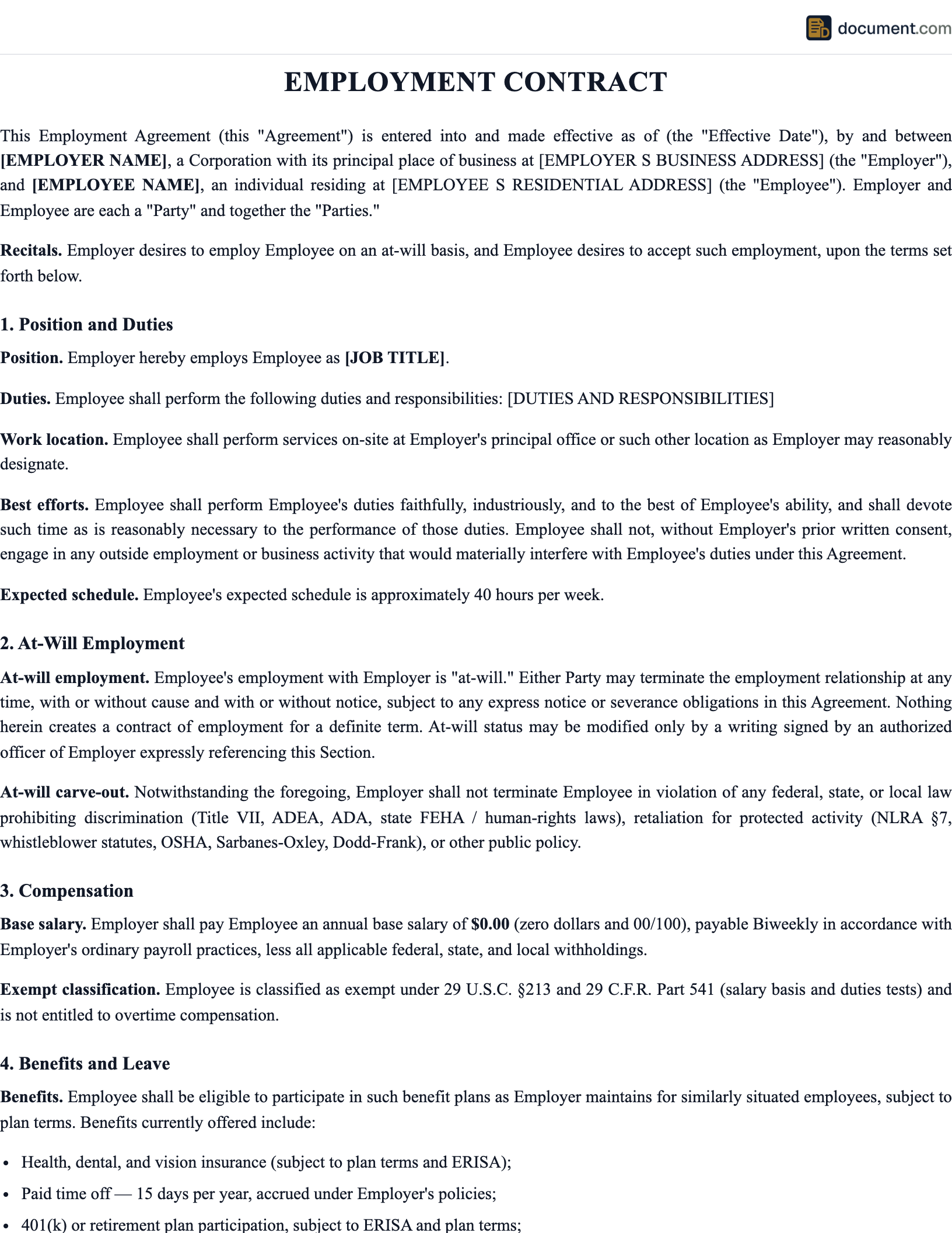 Employment Contract preview