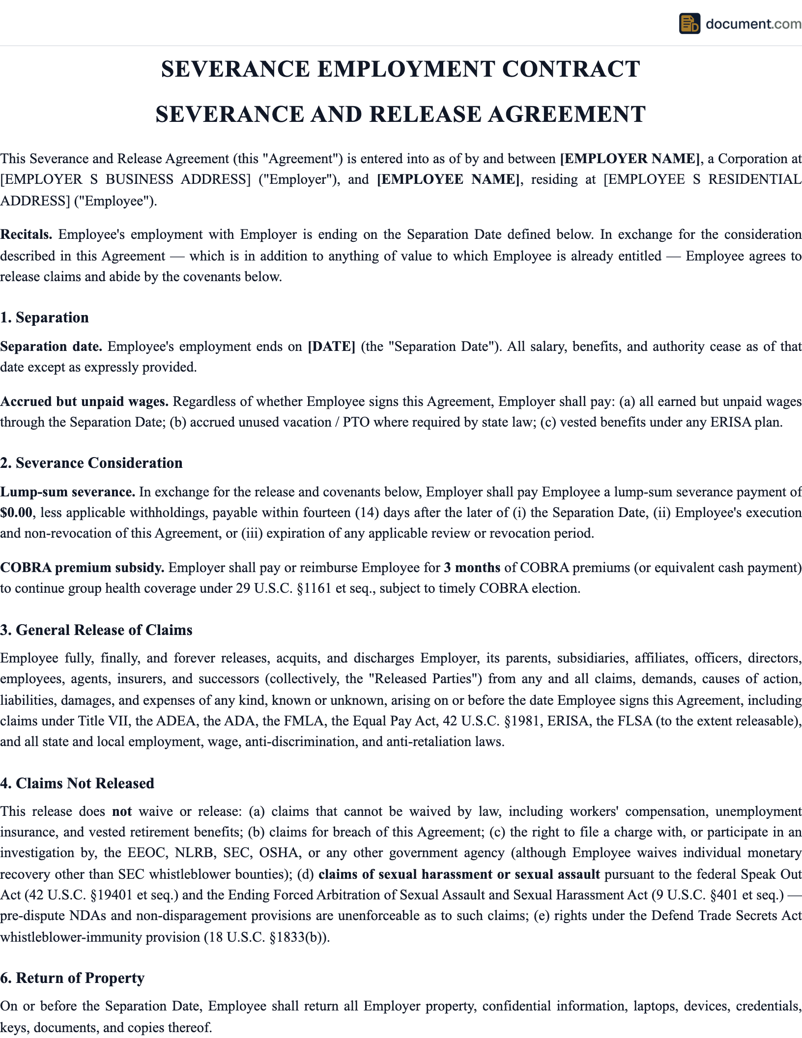 Severance Employment Contract preview