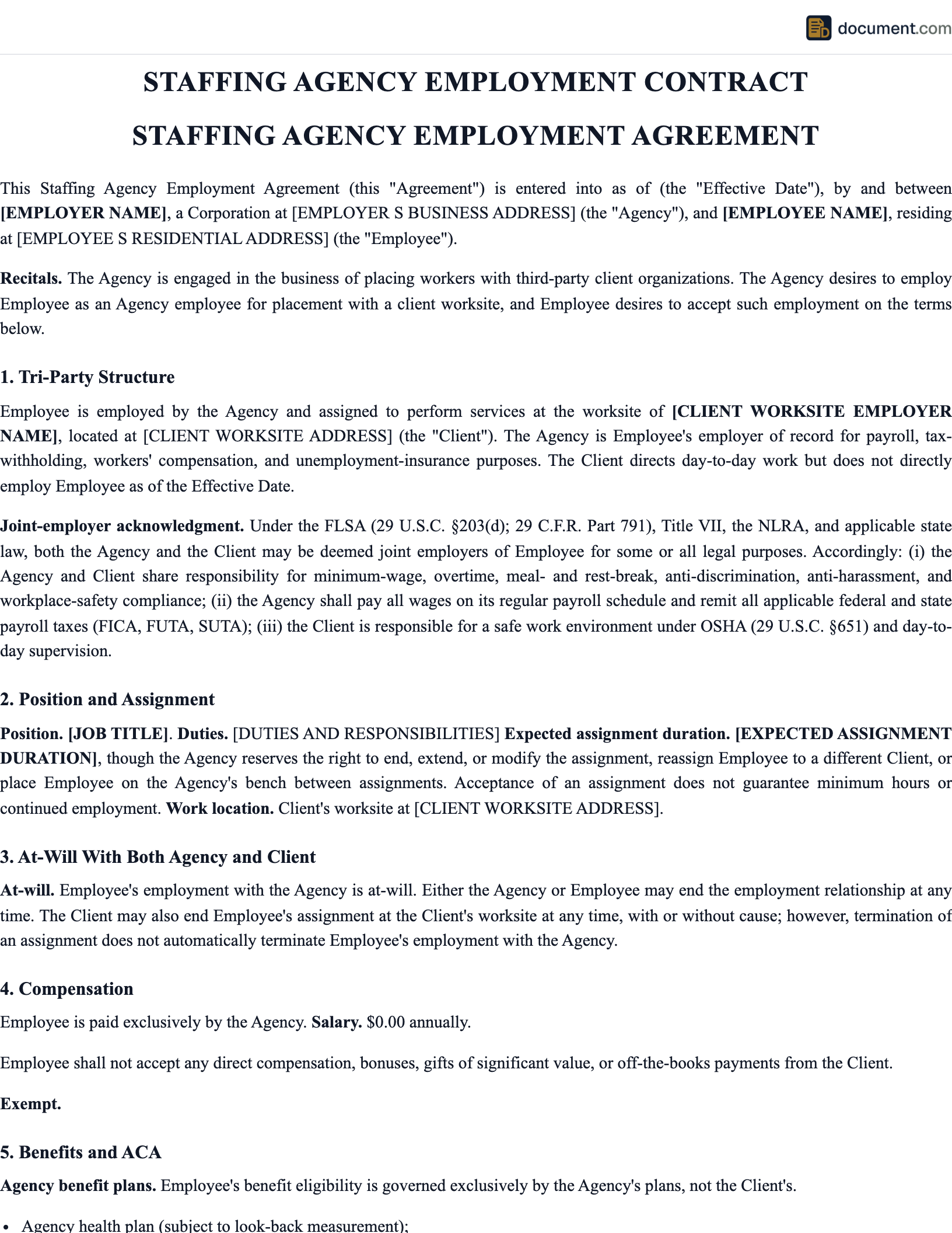 Staffing Agency Employment Contract preview