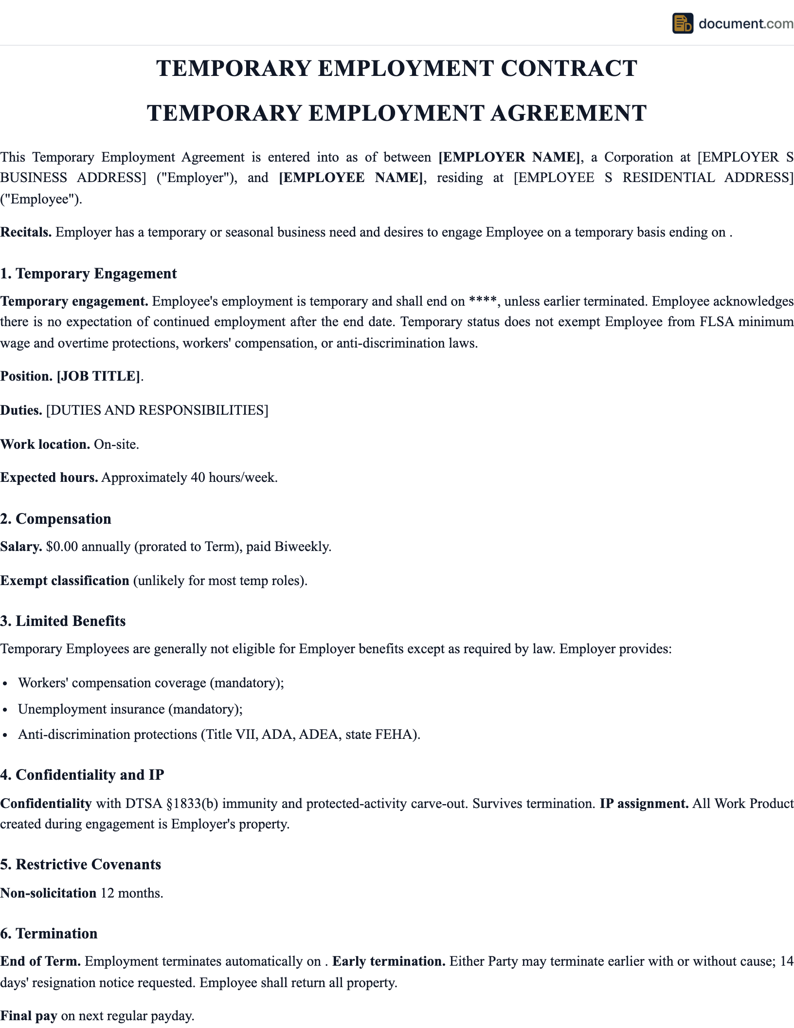 Temporary Employment Contract preview