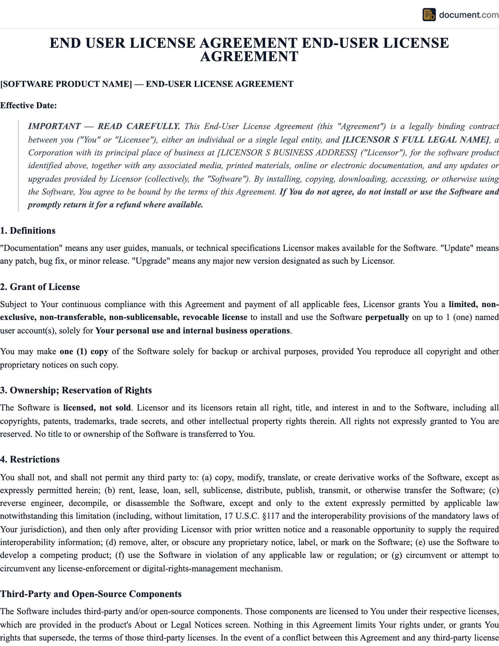 End User License Agreement preview