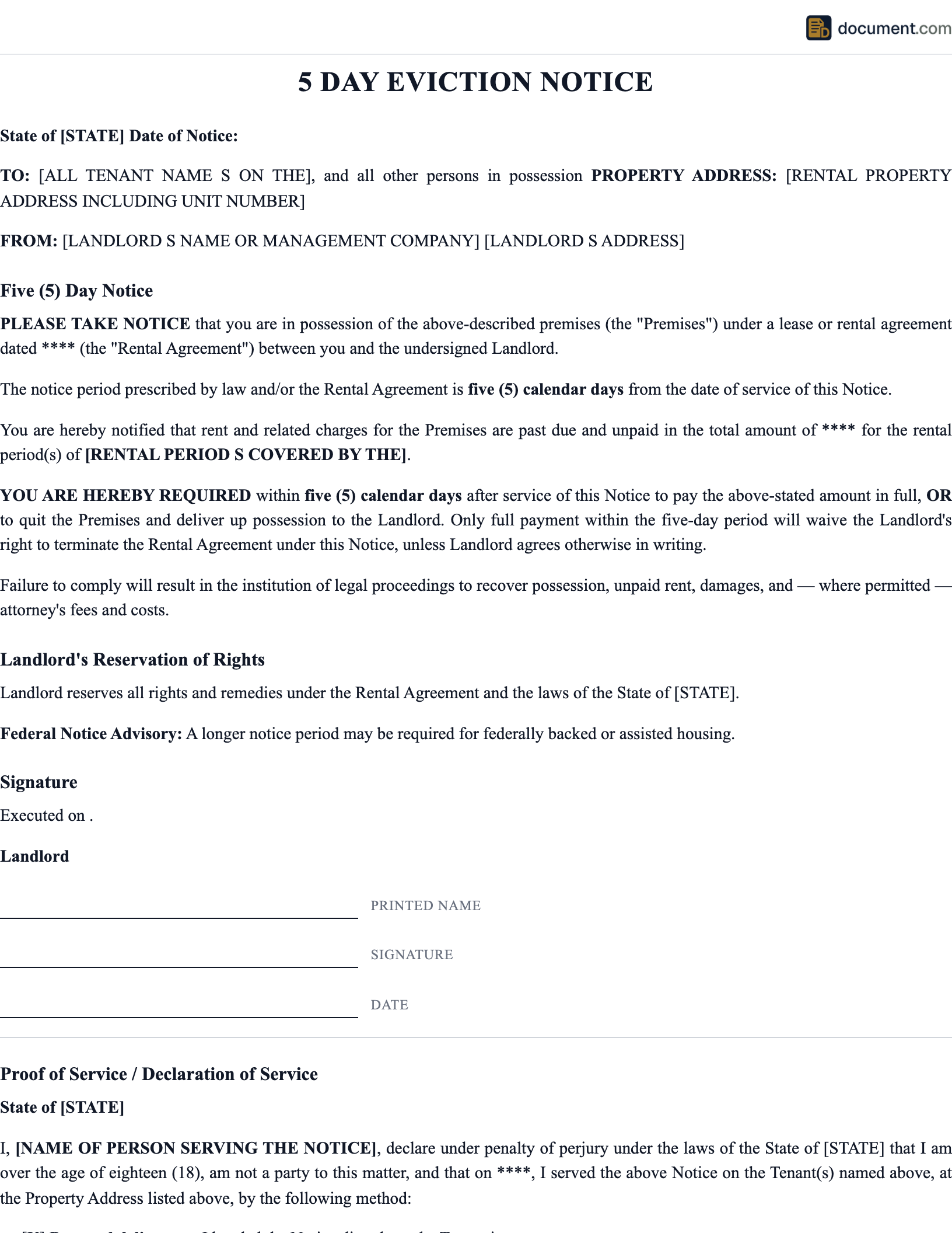 5 Day Eviction Notice preview