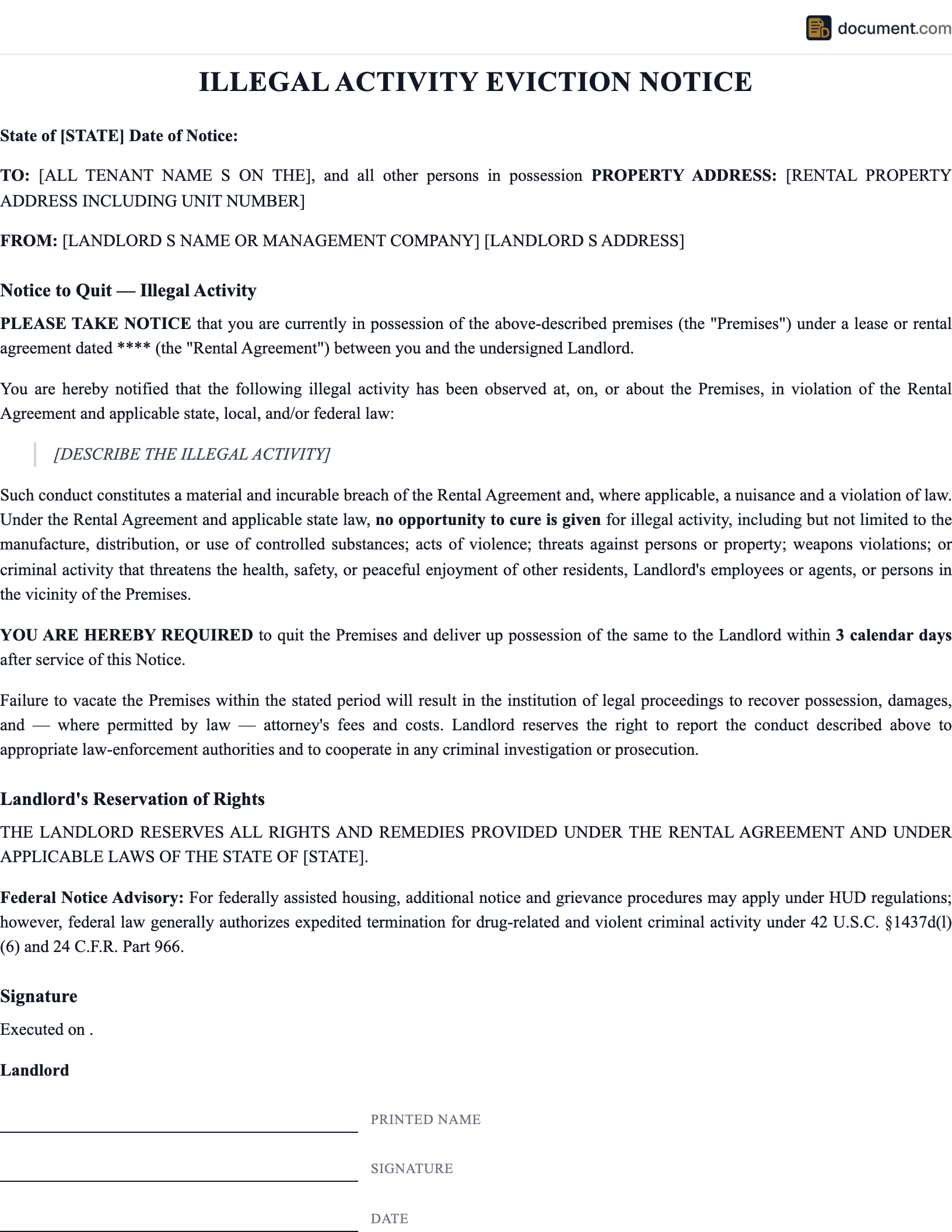 Illegal Activity Eviction Notice preview