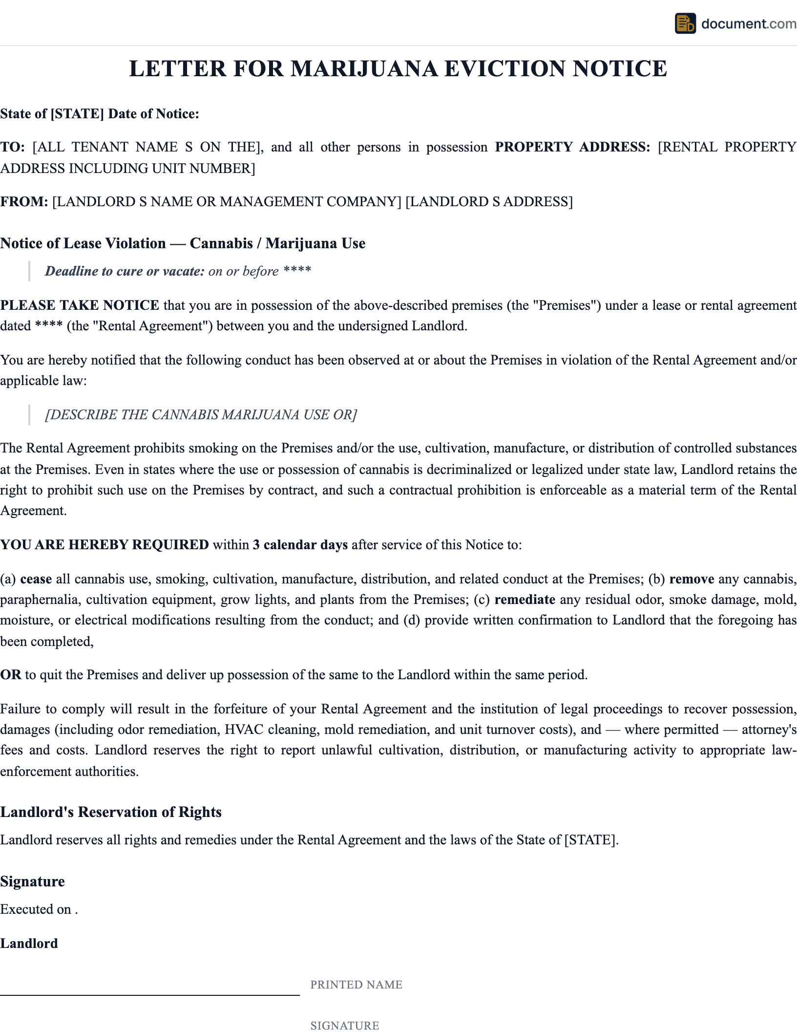 Letter for Marijuana Eviction Notice preview