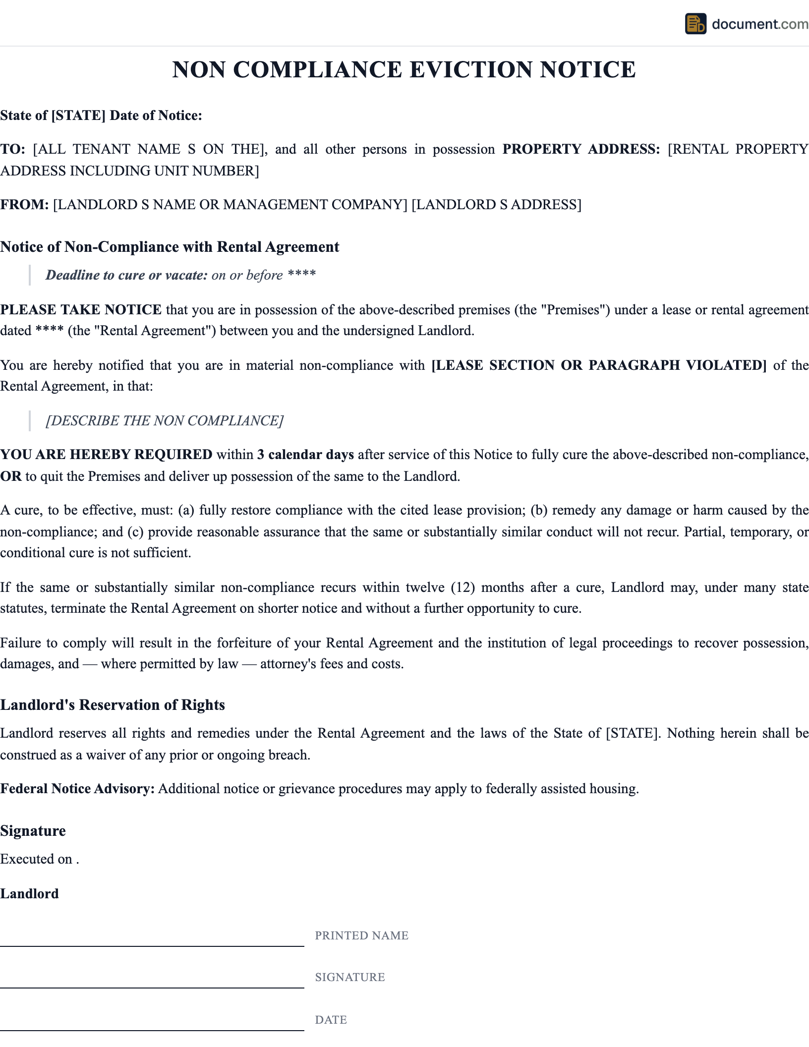 Non Compliance Eviction Notice preview