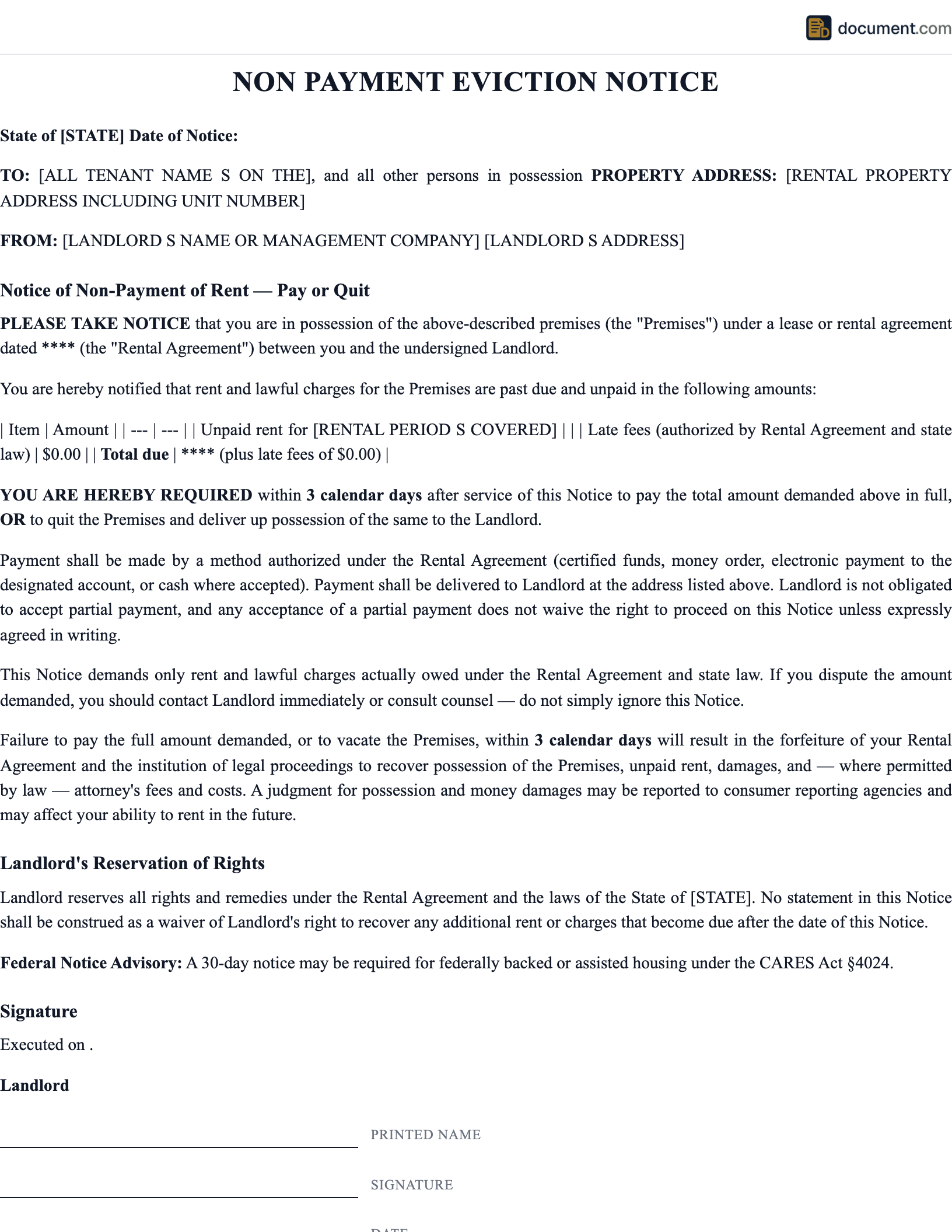 MA Non Payment Eviction Notice preview