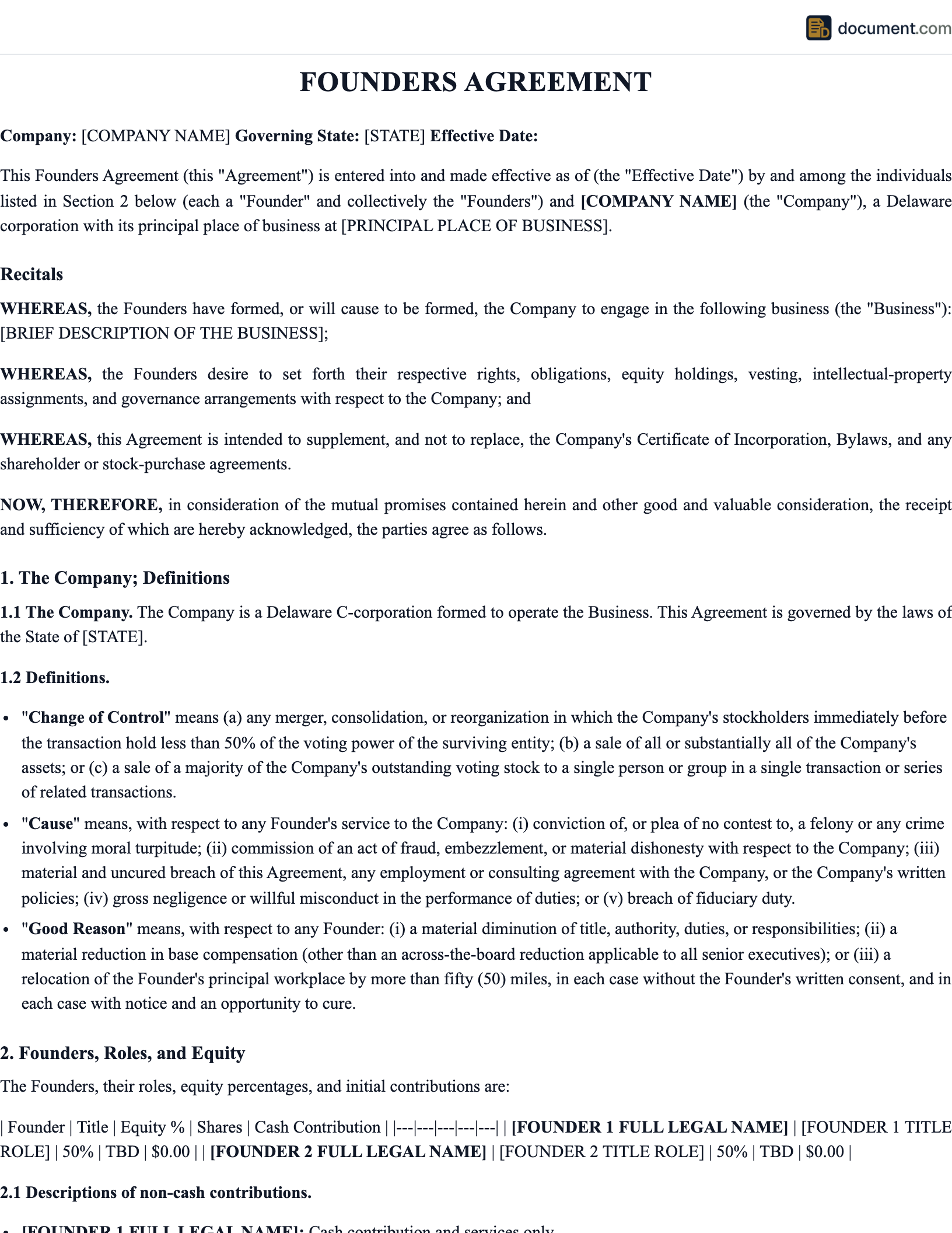 Founders Agreement preview