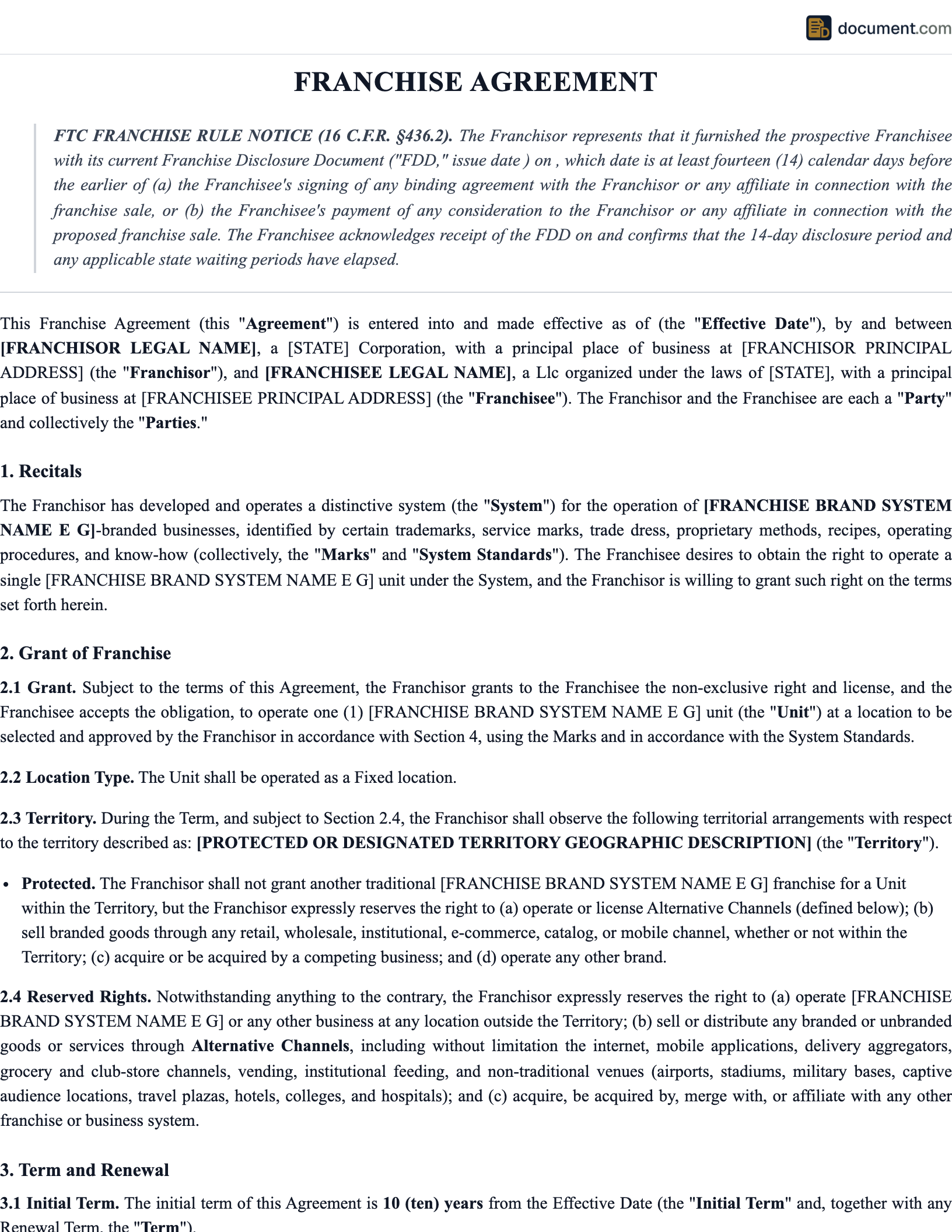 Franchise Agreement preview