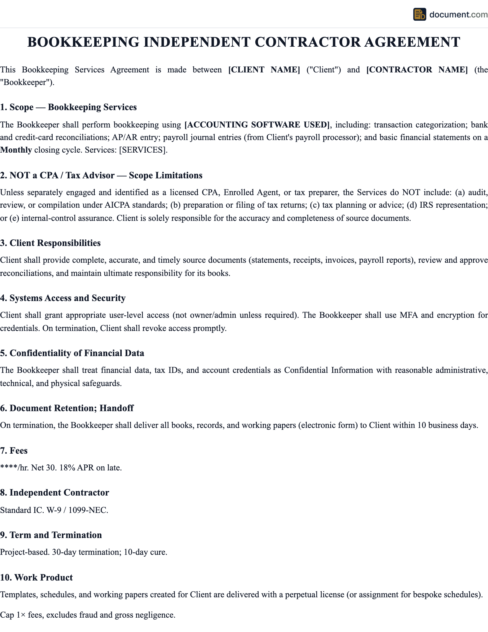Independent Contractor Bookkeeping Emplo preview
