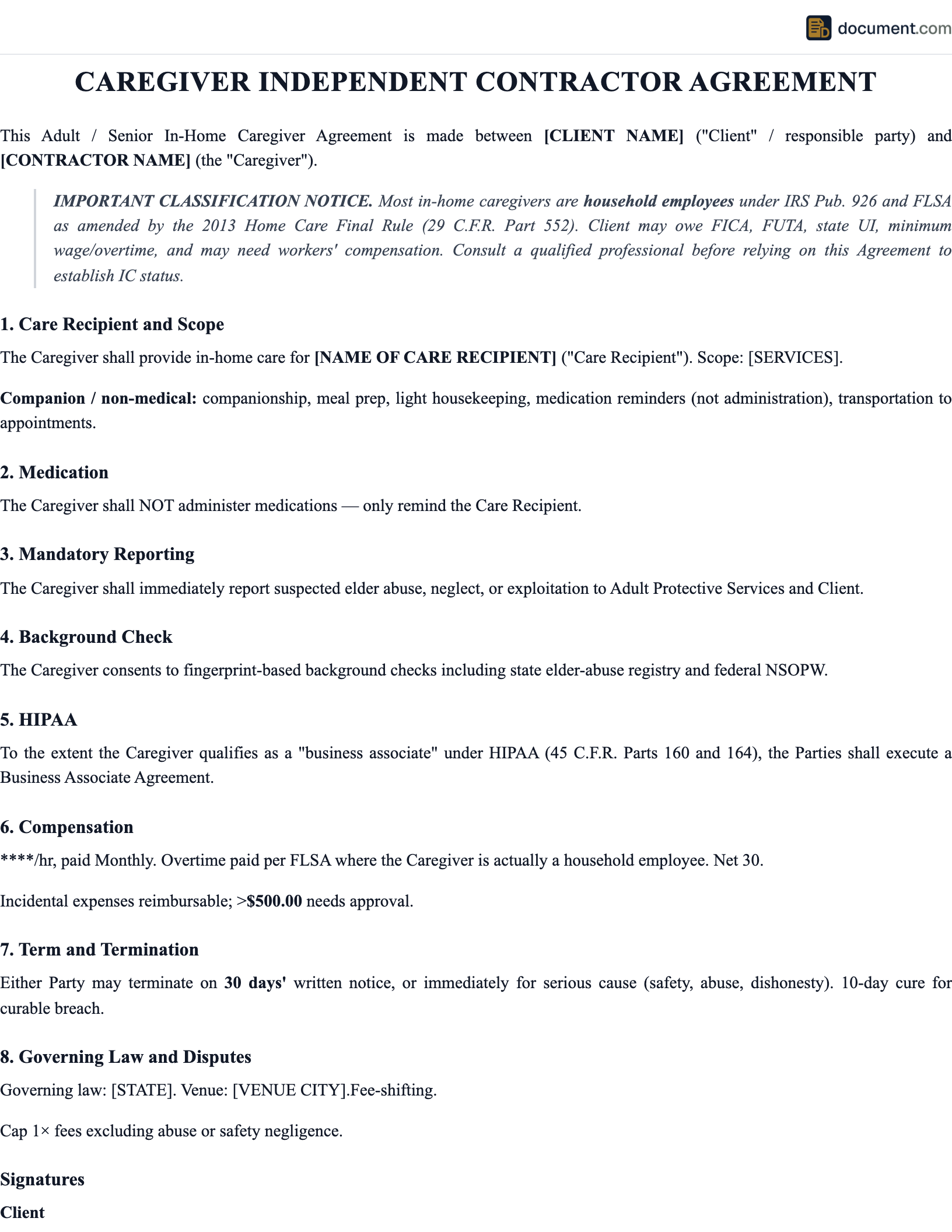 Independent Contractor Caregiver Employm preview