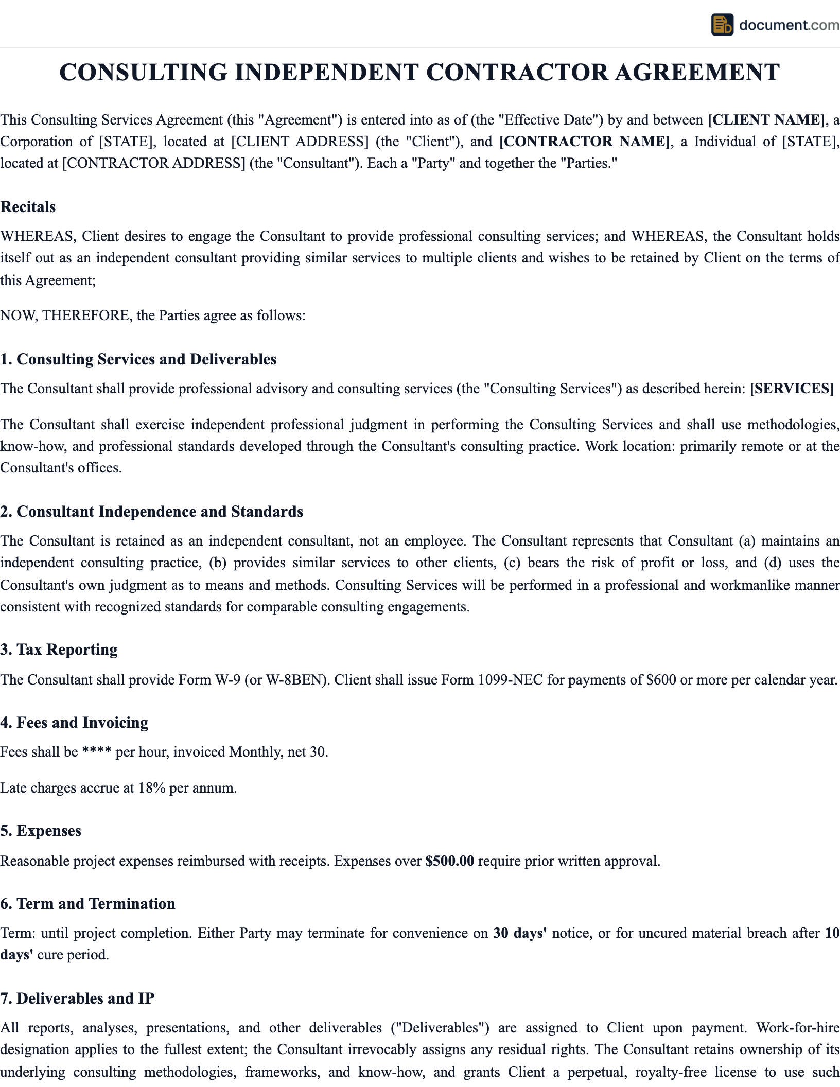 Independent Contractor Consulting Retain preview