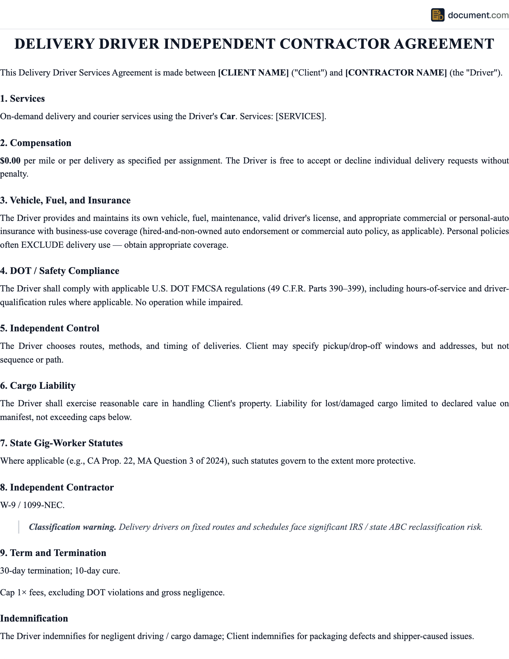 Independent Contractor Delivery Driver E preview