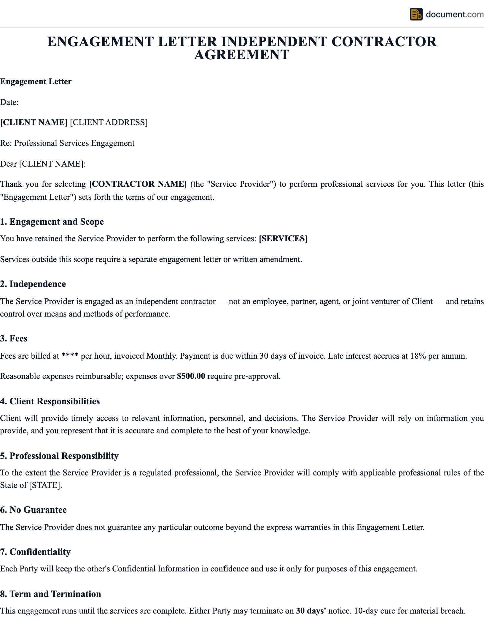 Independent Contractor Engagement Letter preview