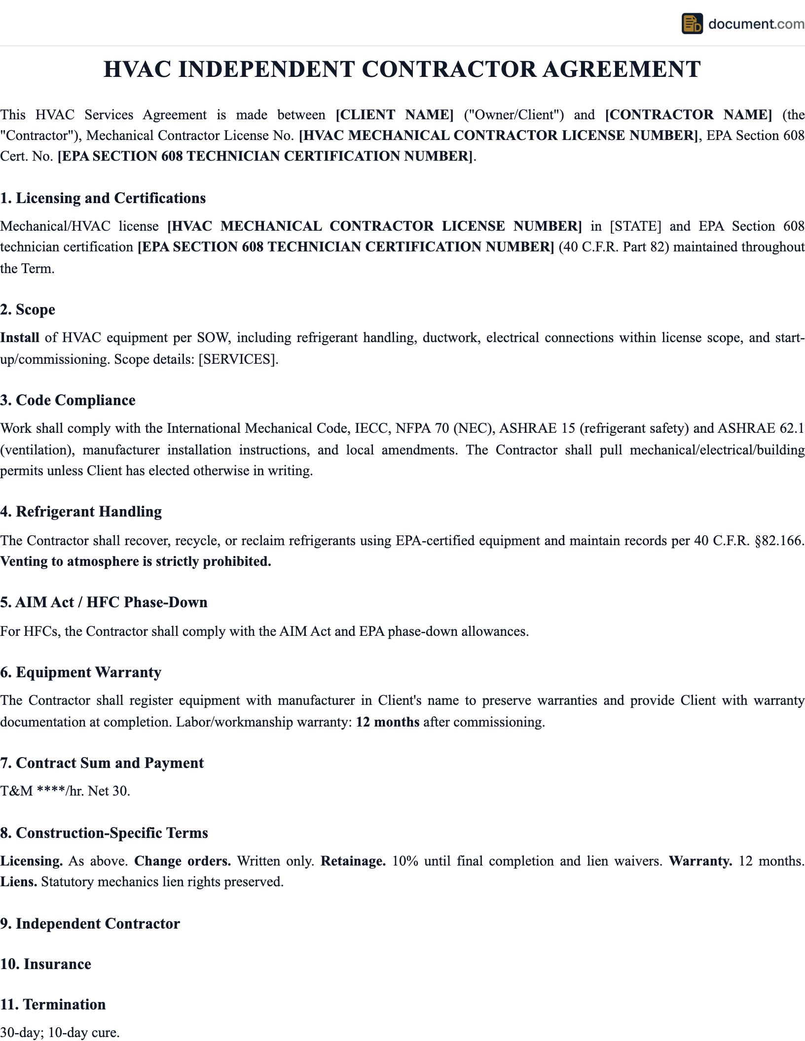 Independent Contractor Hvac Employment C preview