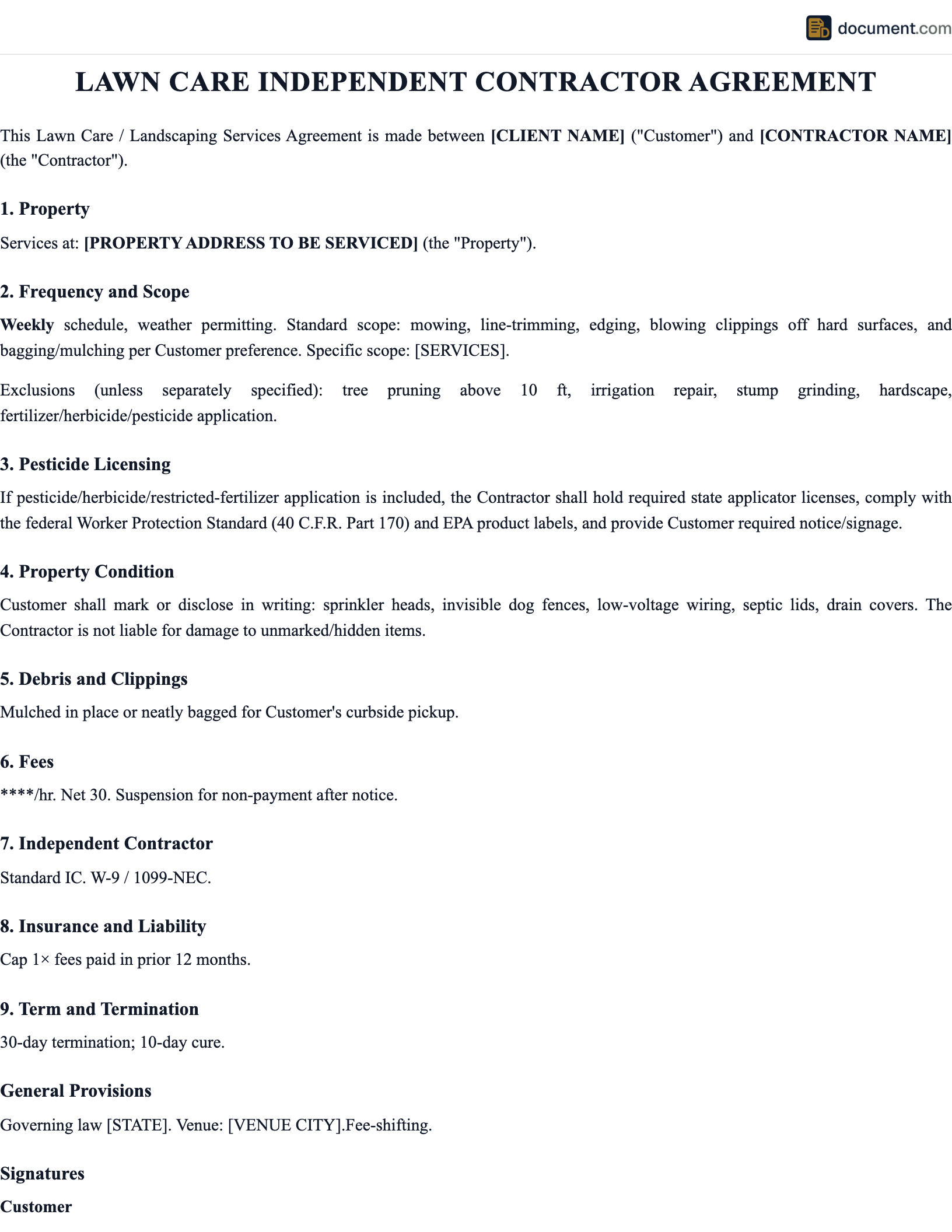 Independent Contractor Lawn Care Employm preview