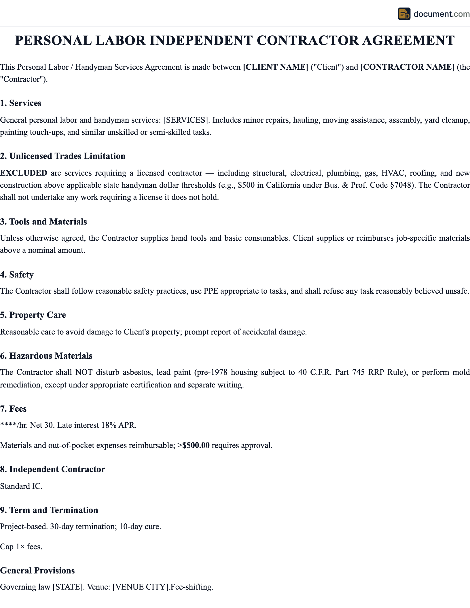 Independent Contractor Personal Labor Em preview