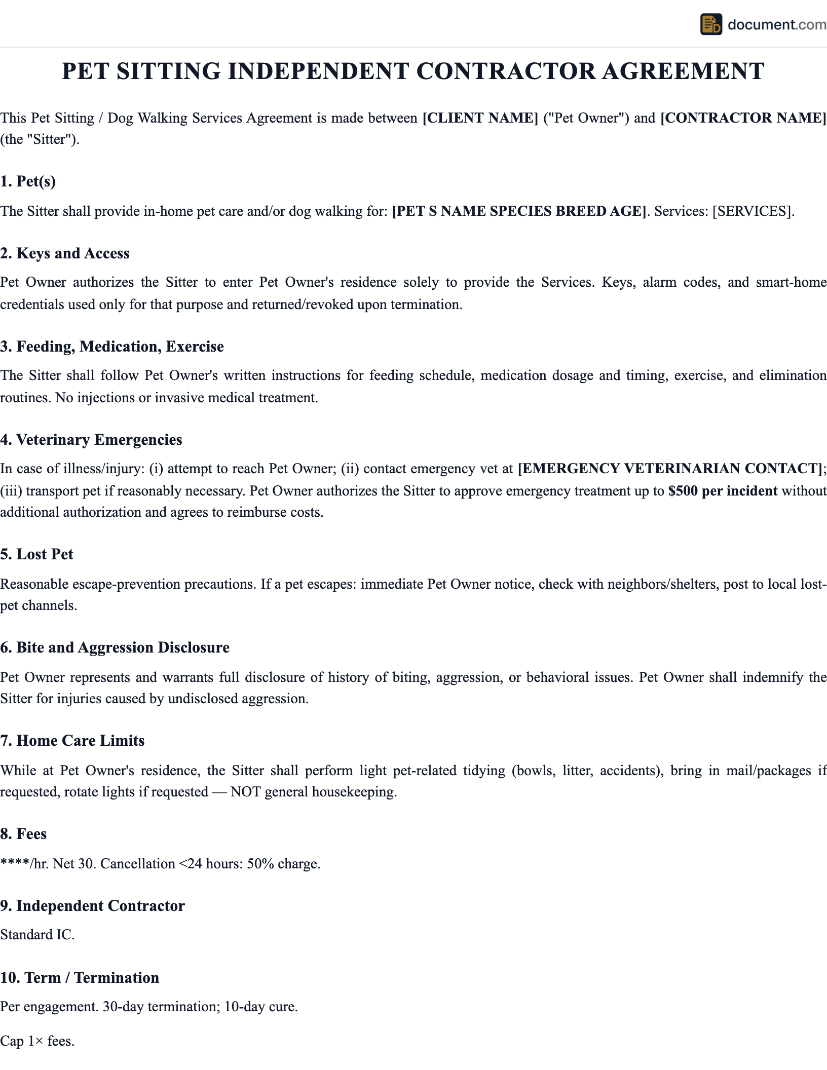 Independent Contractor Pet Sitting Emplo preview