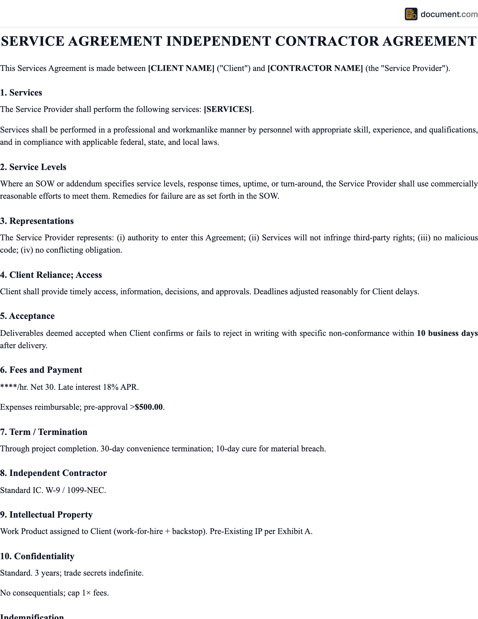 Independent Contractor Service Agreement preview