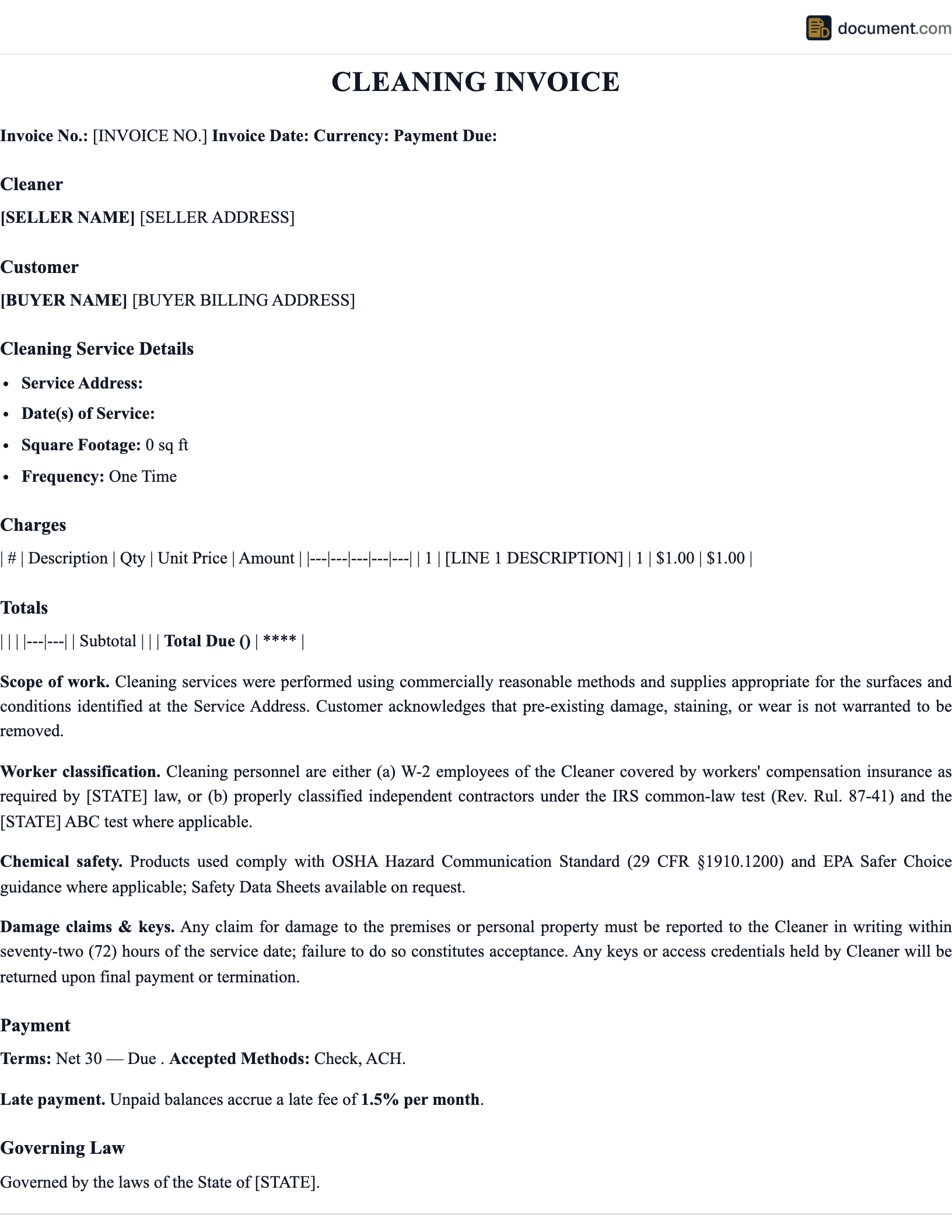 Cleaning Invoice Template preview