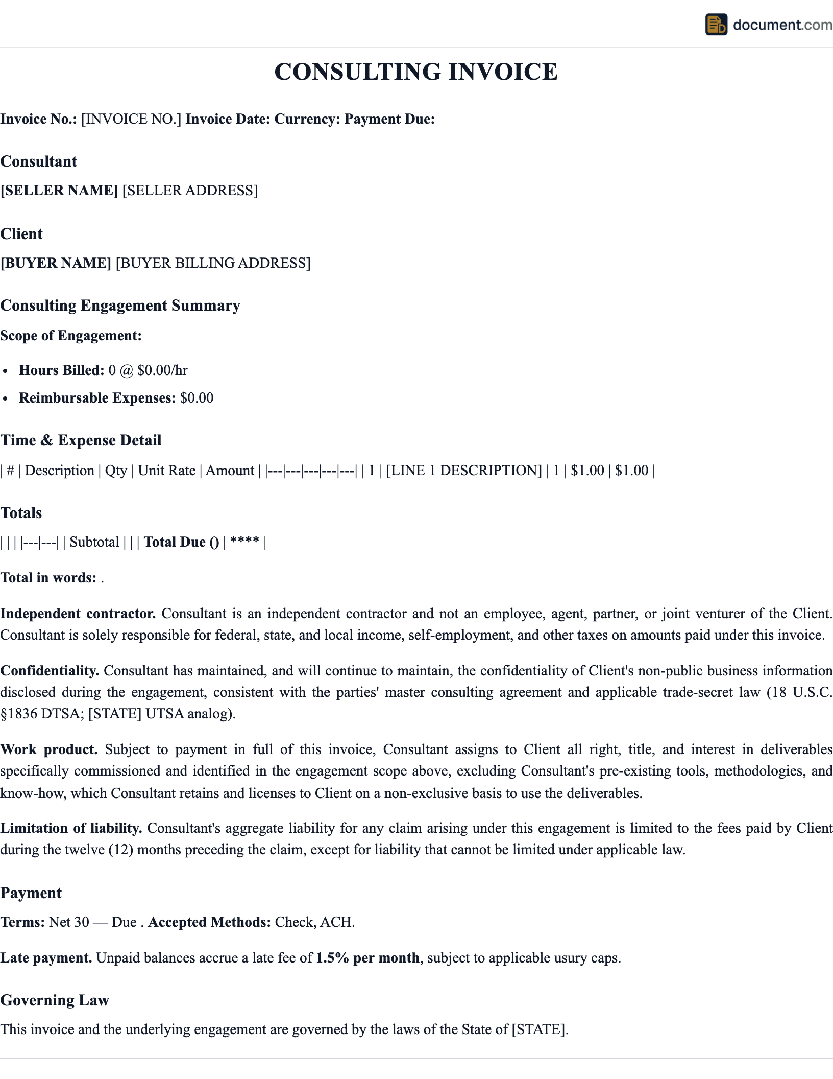 Consulting Invoice Template preview
