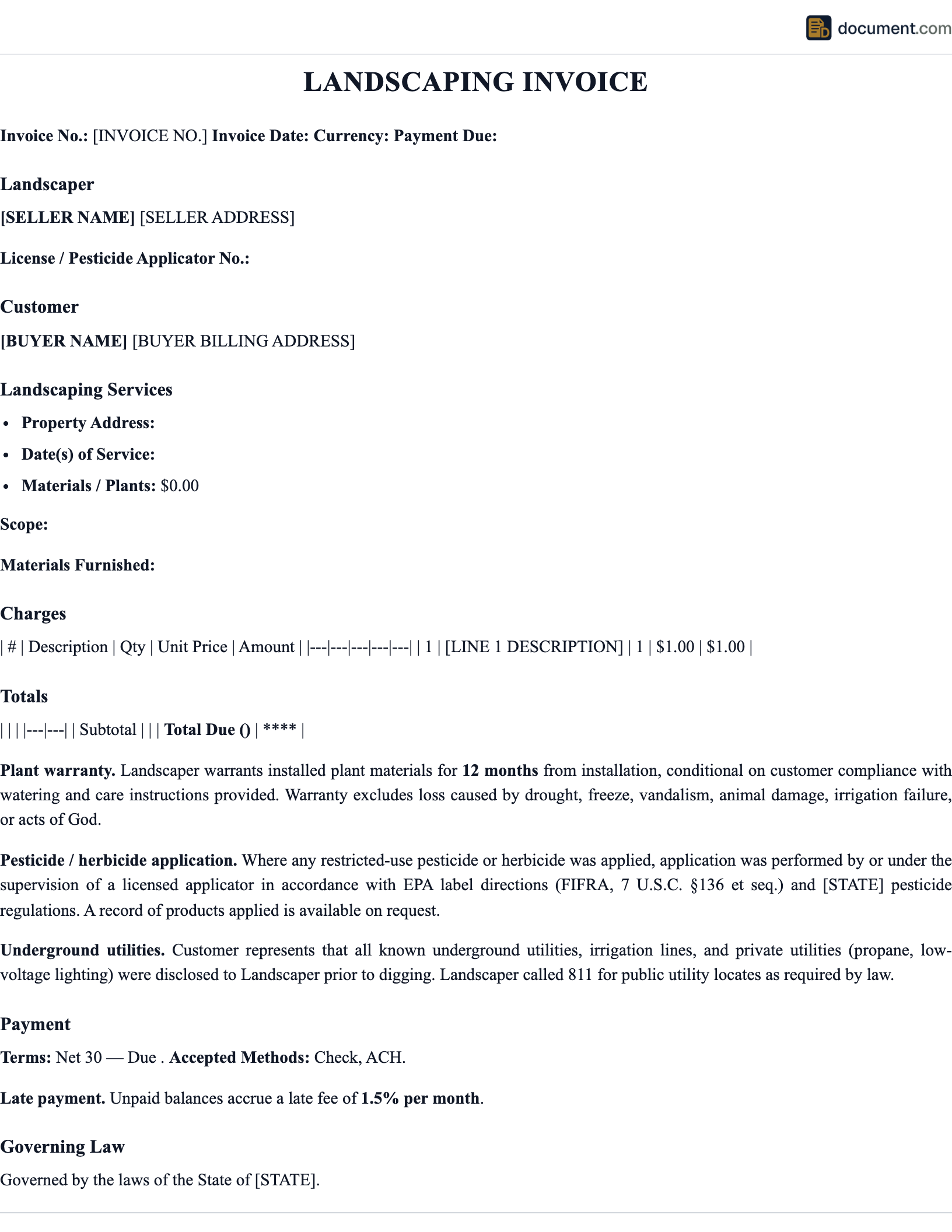 Landscaping Invoice Template preview