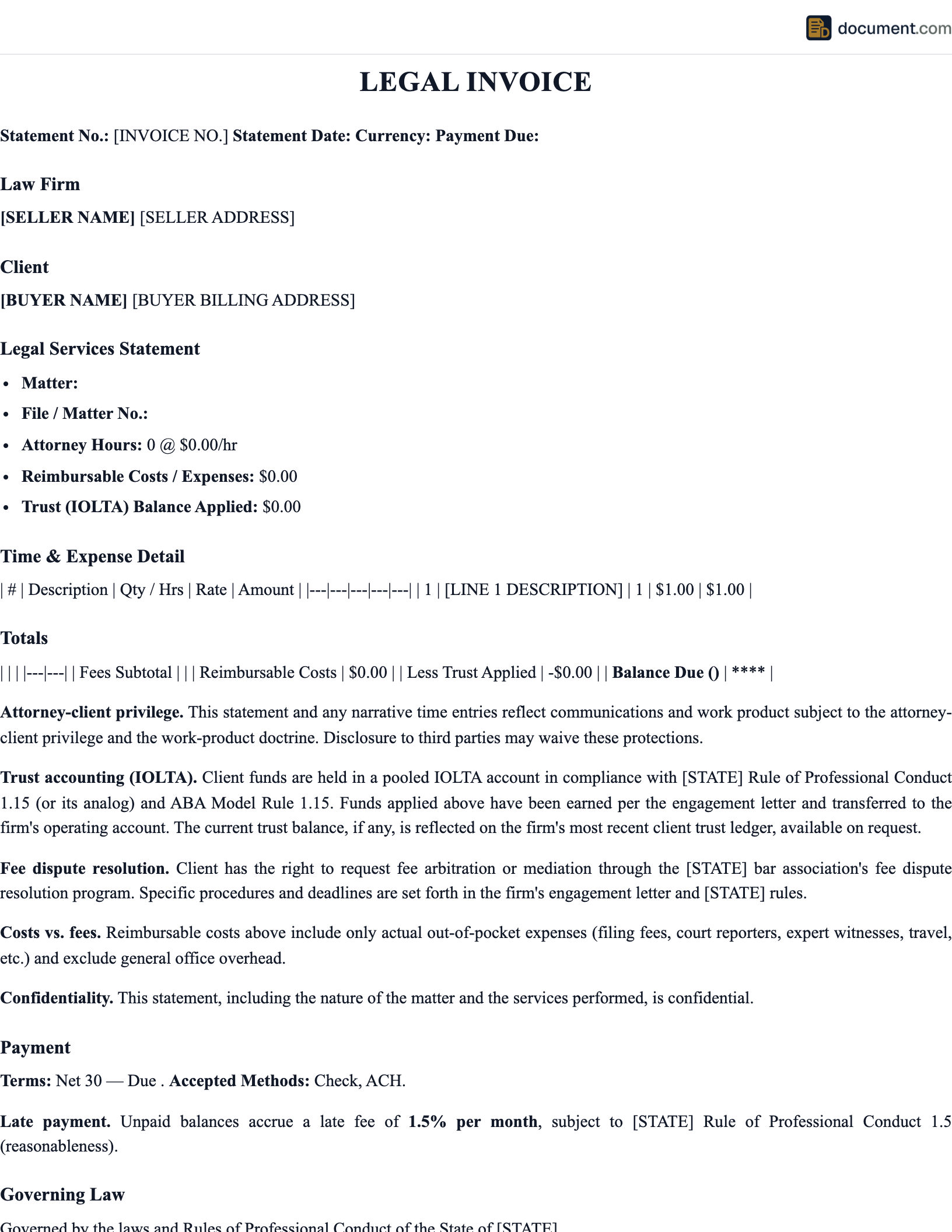 Legal Invoice Template preview