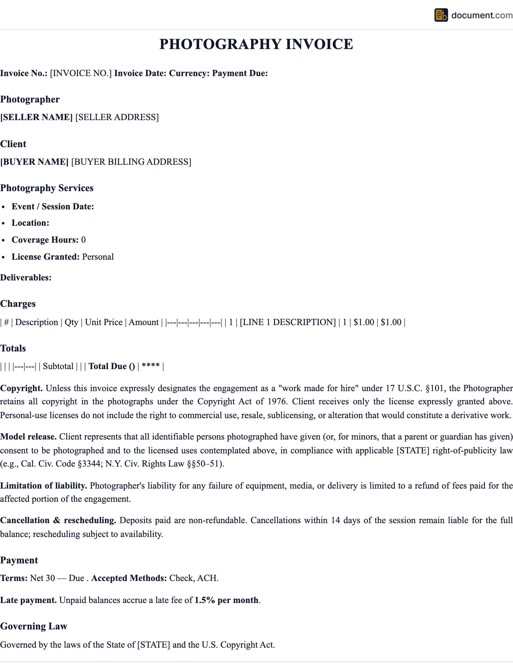 Photography Invoice Template preview