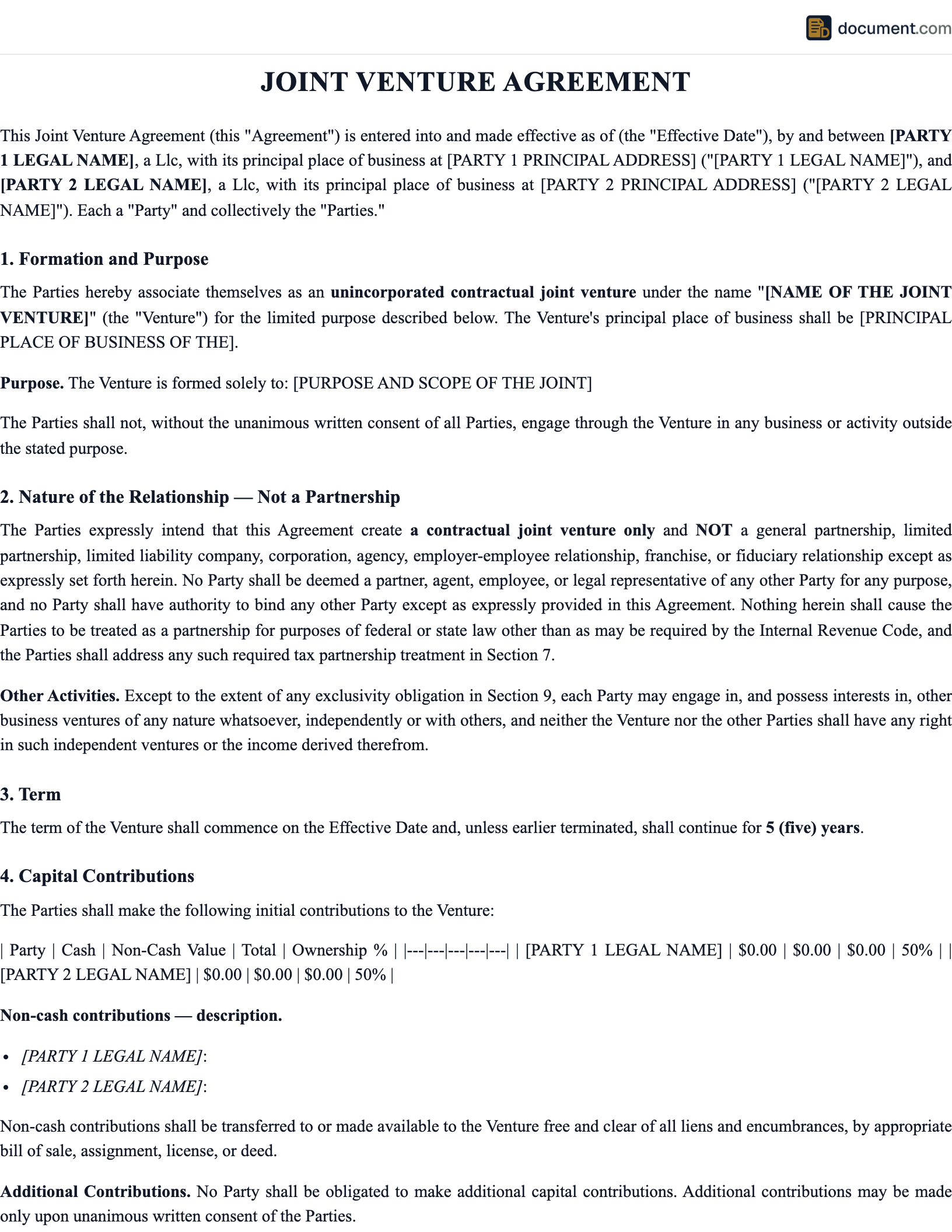 Joint Venture Agreement preview