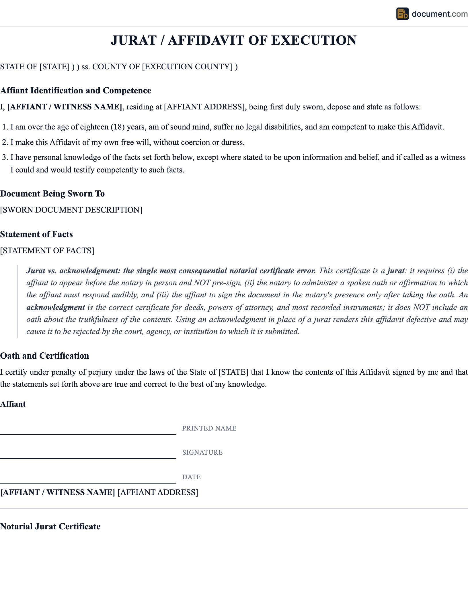 Jurat and Affidavit of Execution preview