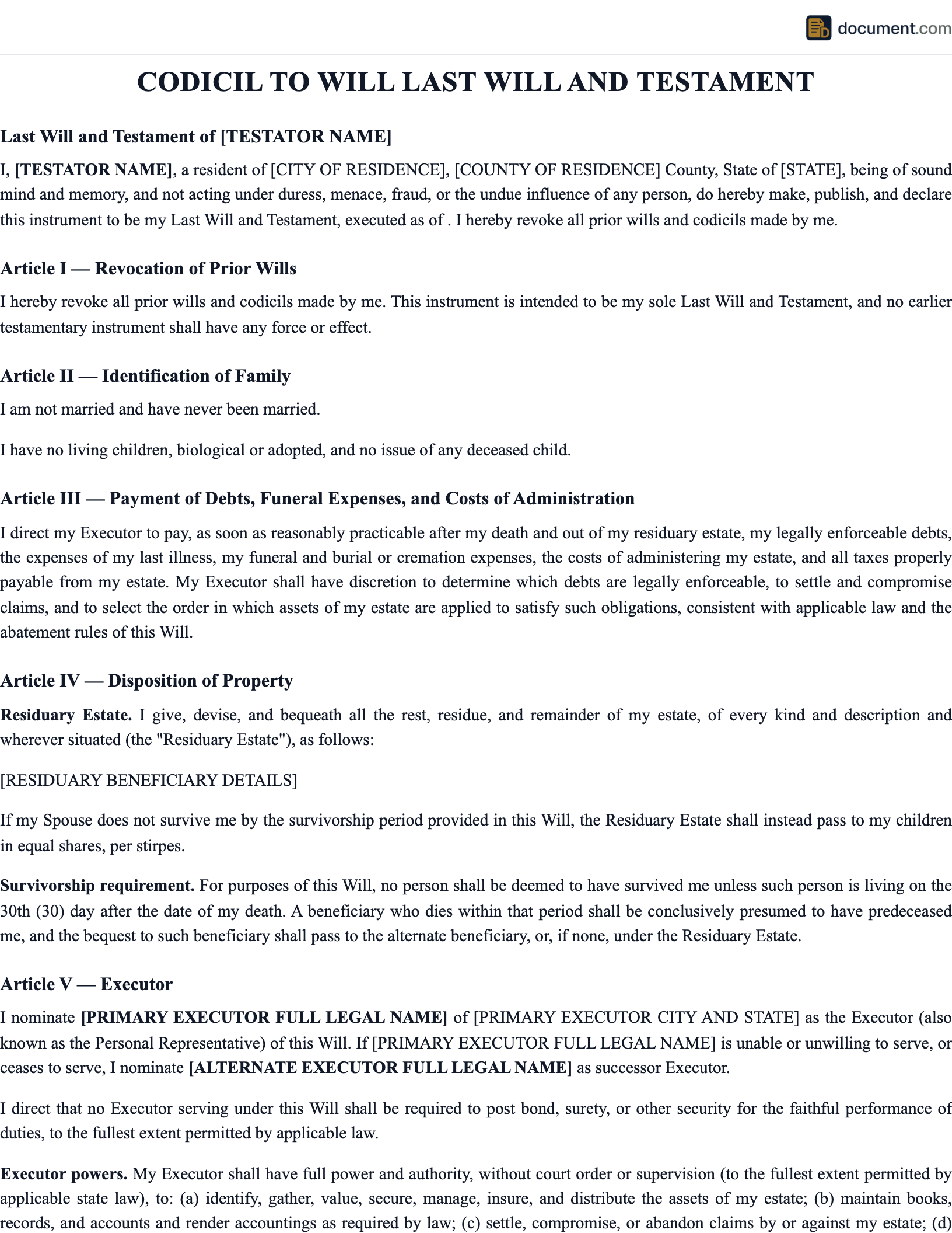 Codicil to Will preview