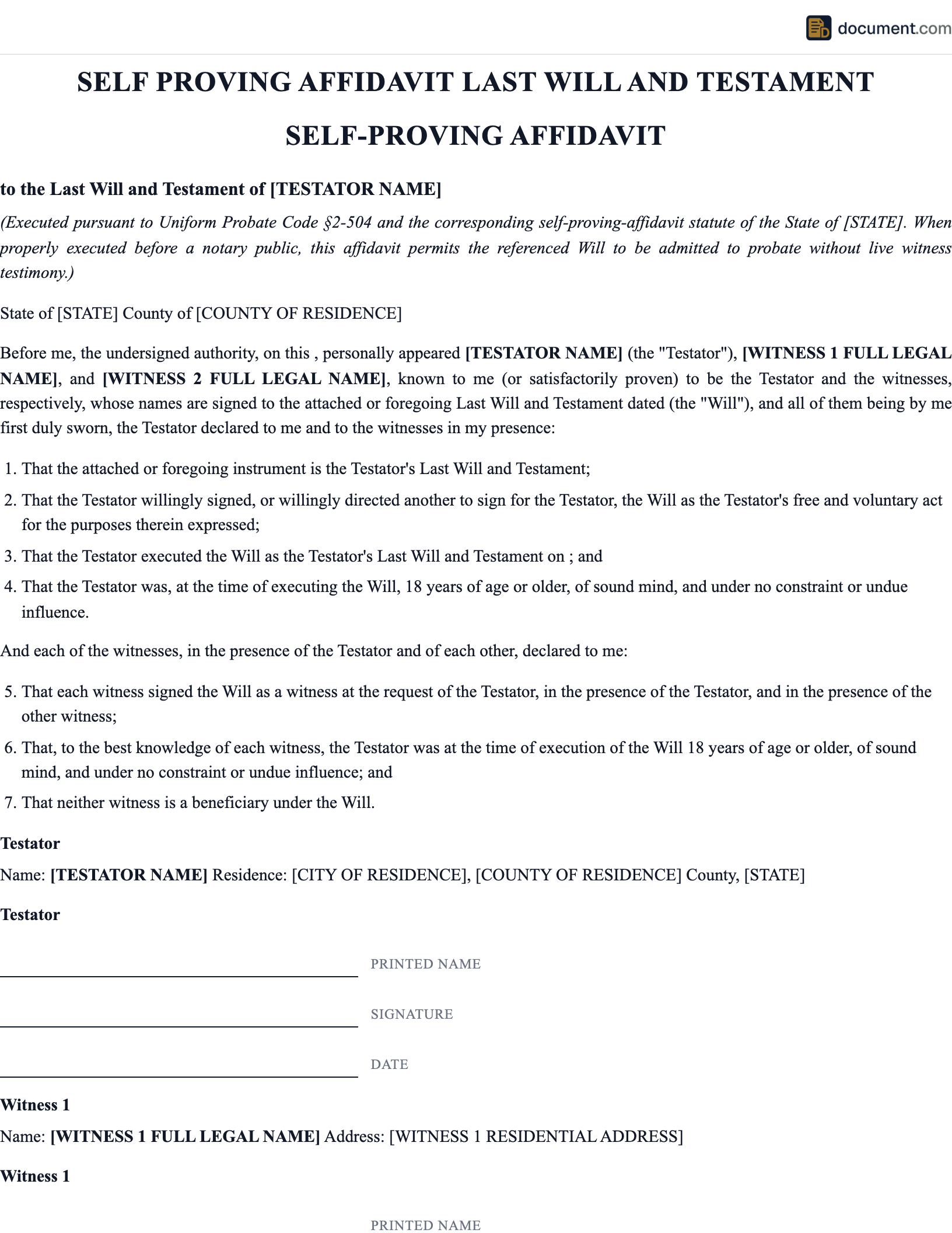 Self-Proving Affidavit preview