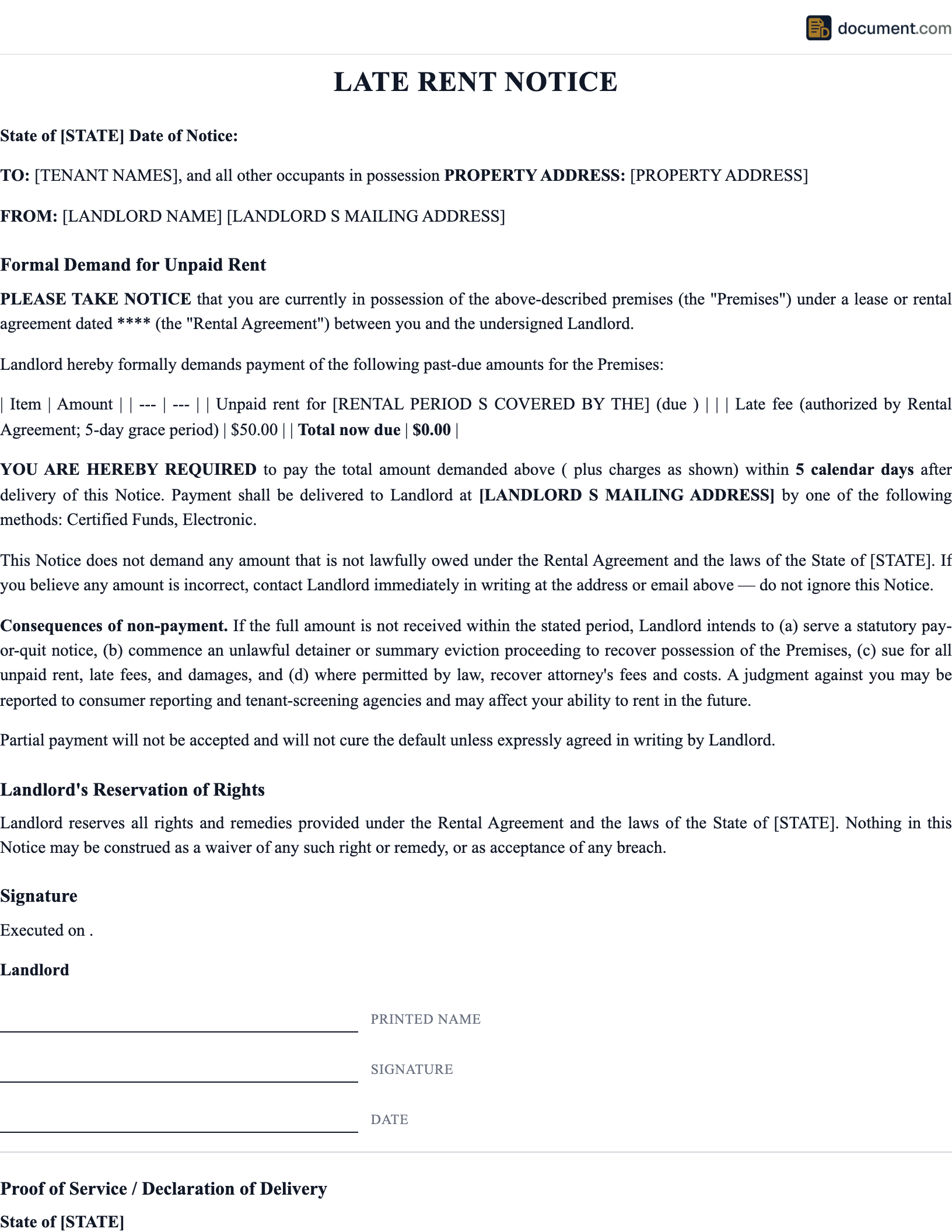 Late Rent Notice preview