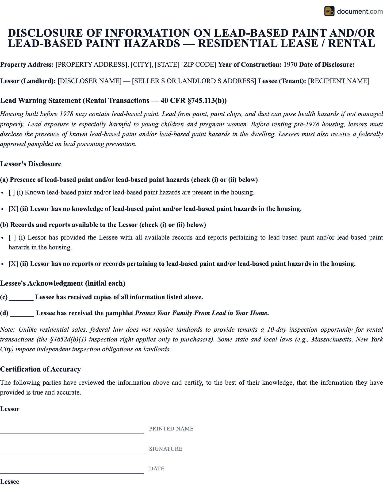 MO Lead Based Paint Disclosure preview