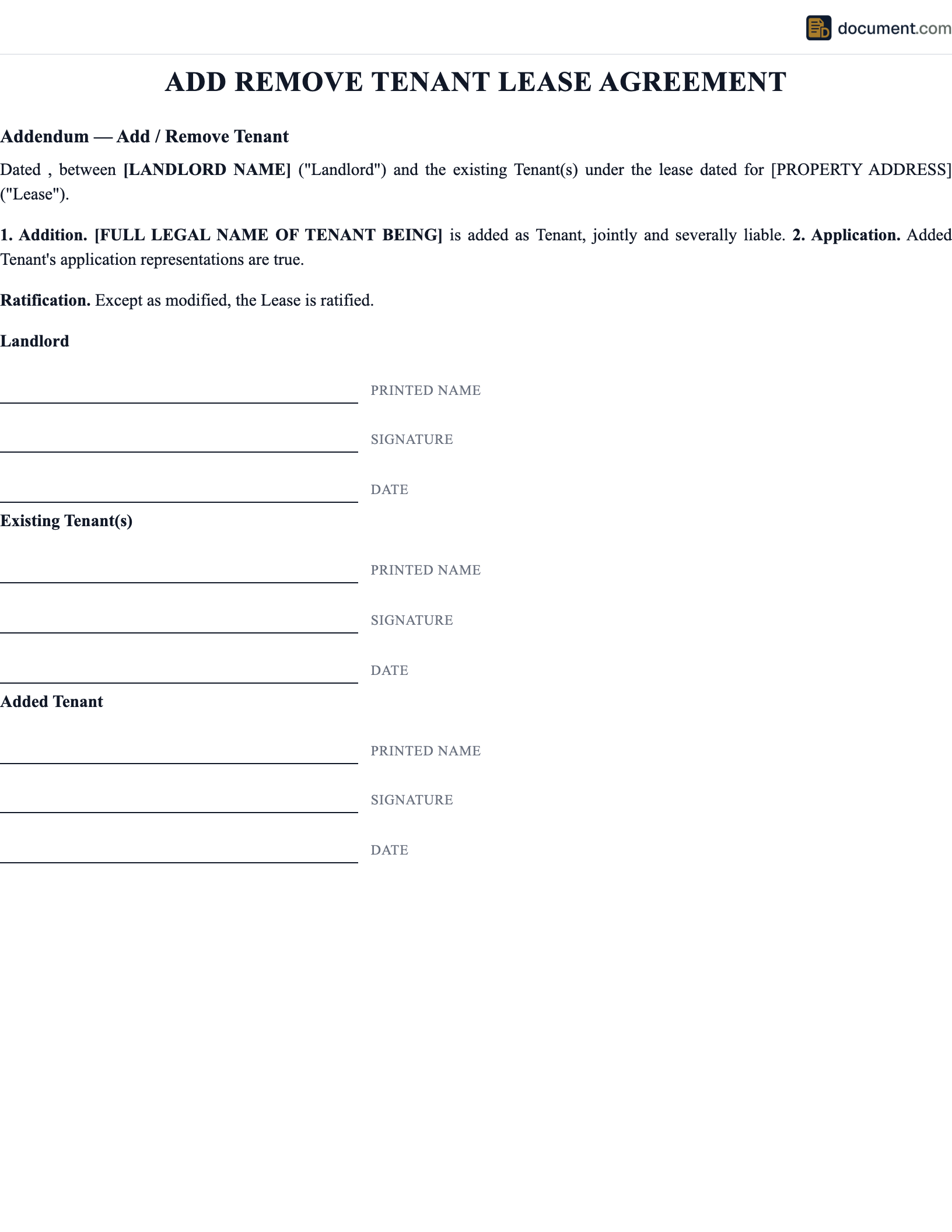 Add/Remove Tenant Amendment preview