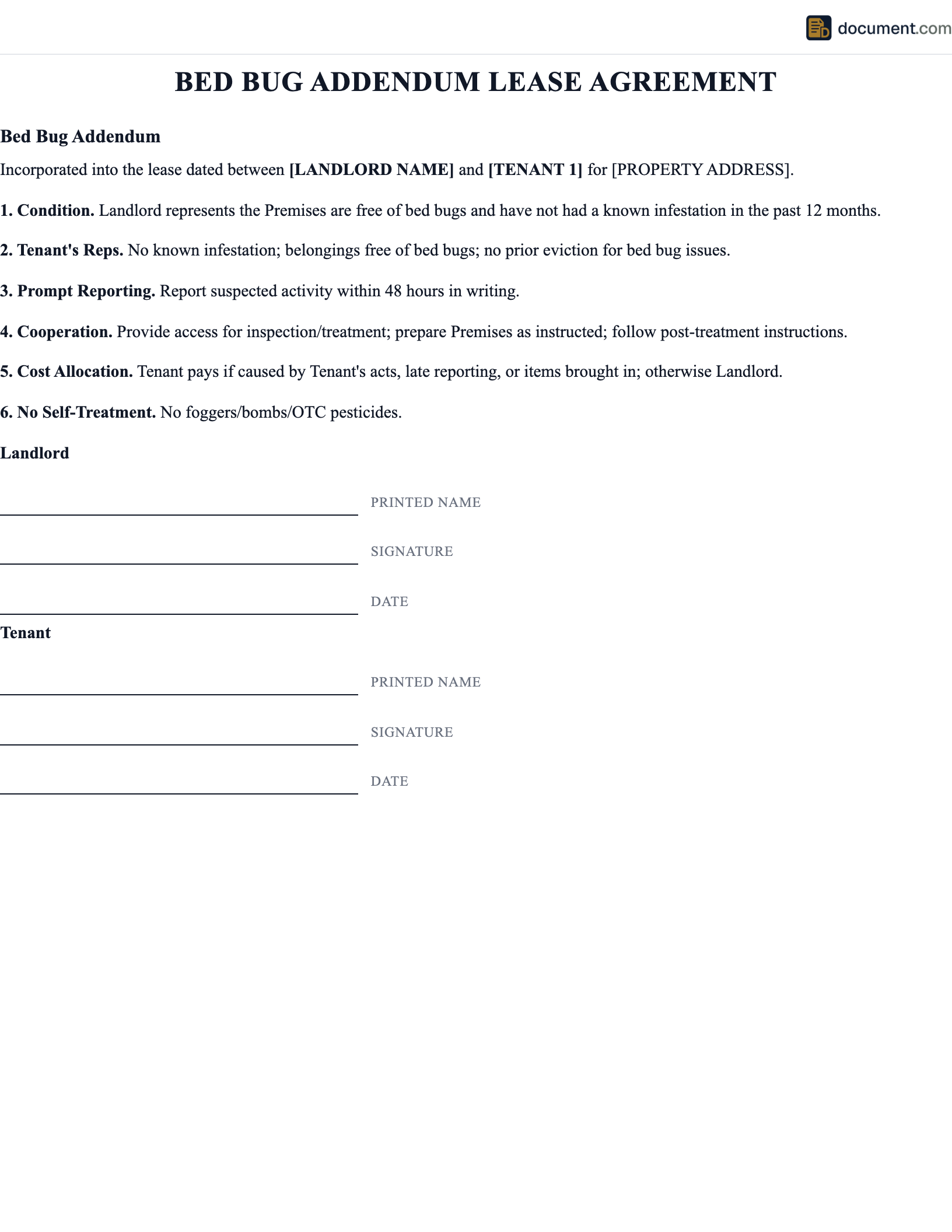 Bed Bug Addendum Lease Agreement preview