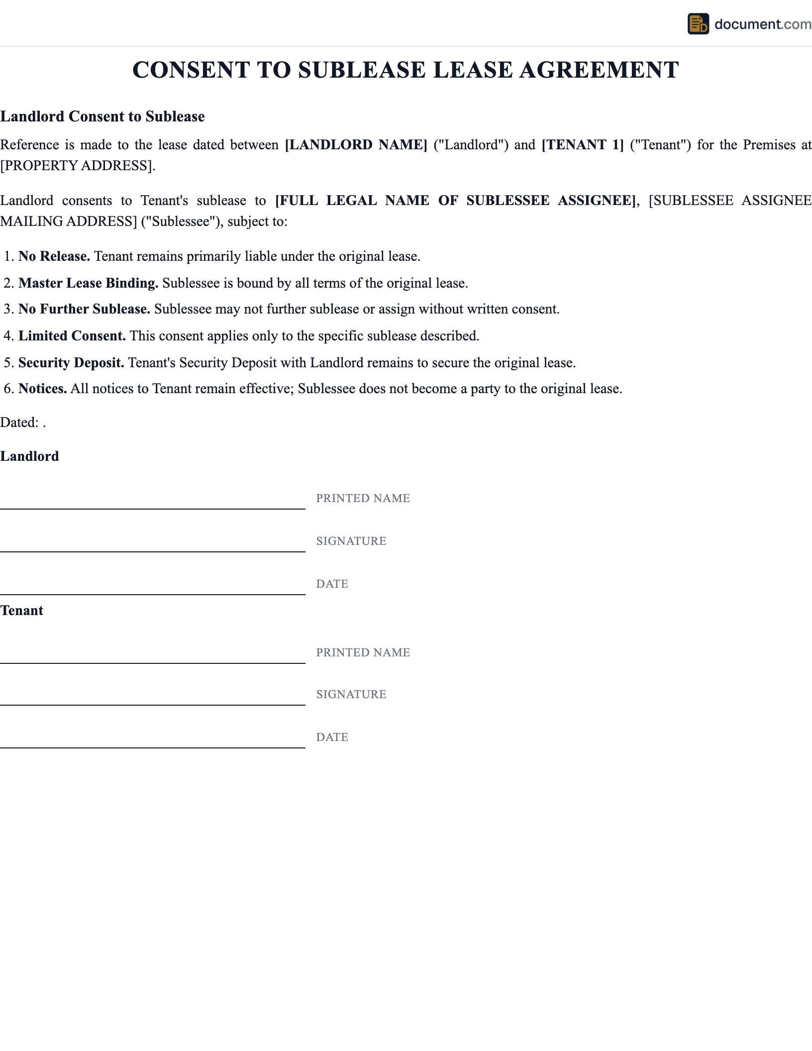 Consent to Sublease preview