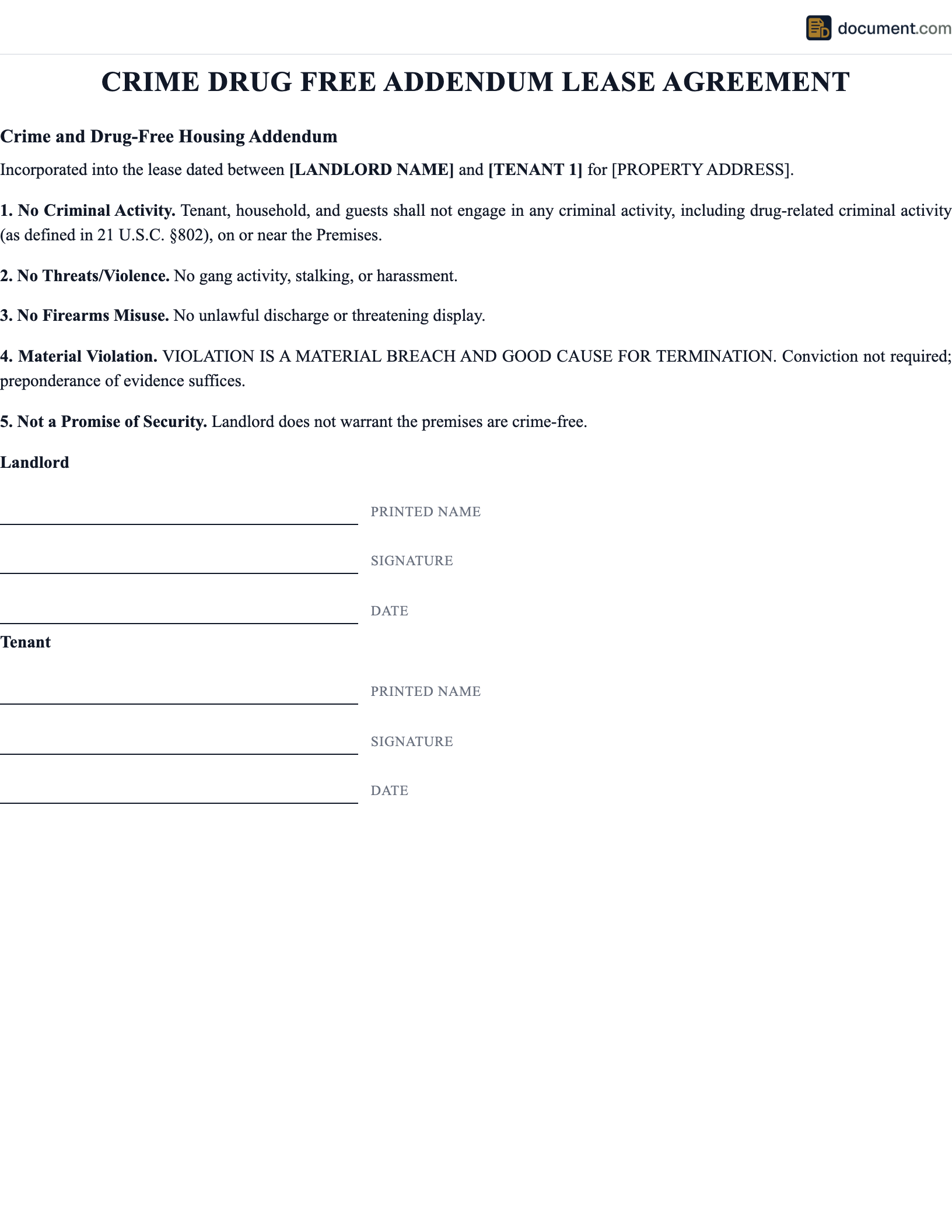 Crime and Drug-Free Addendum preview