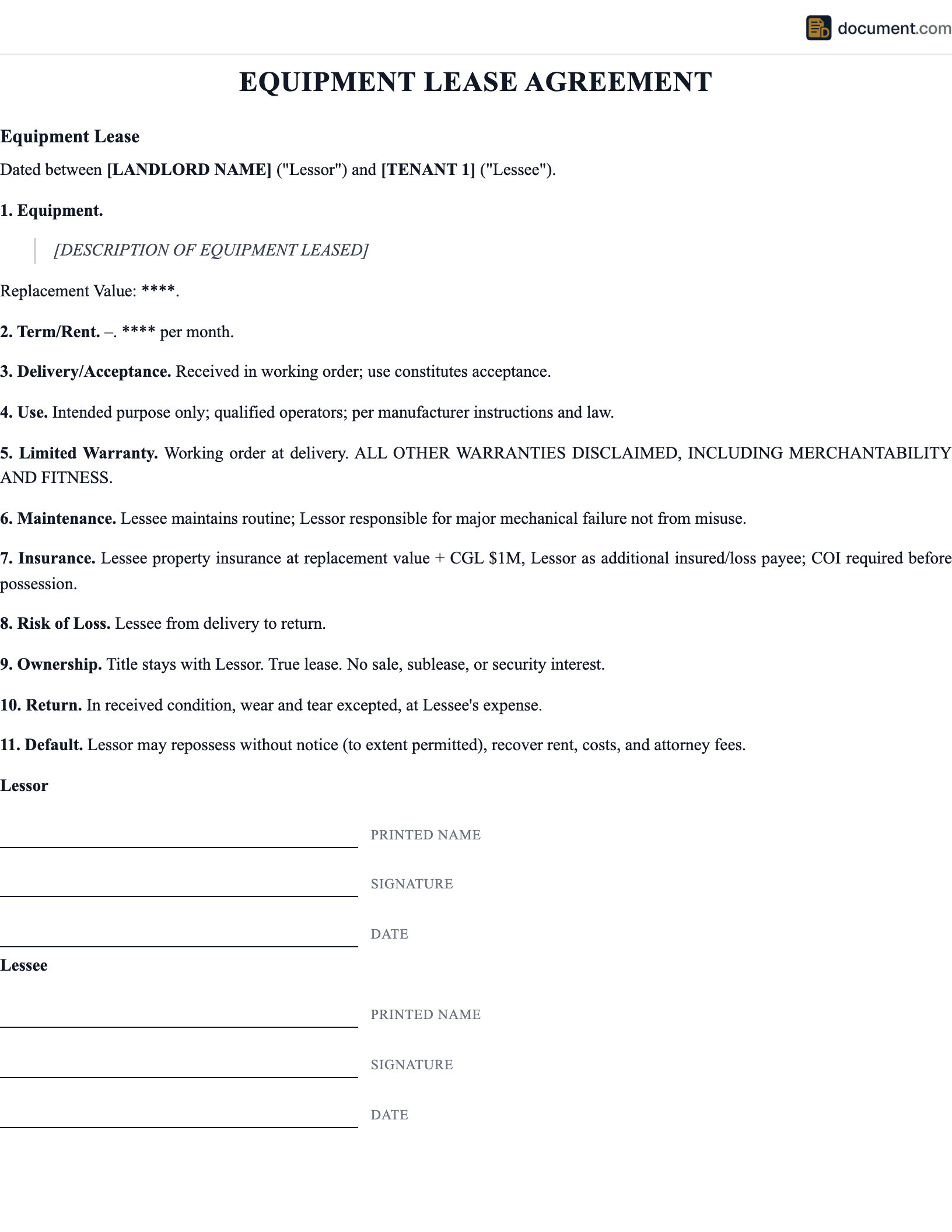 Equipment Lease Agreement preview