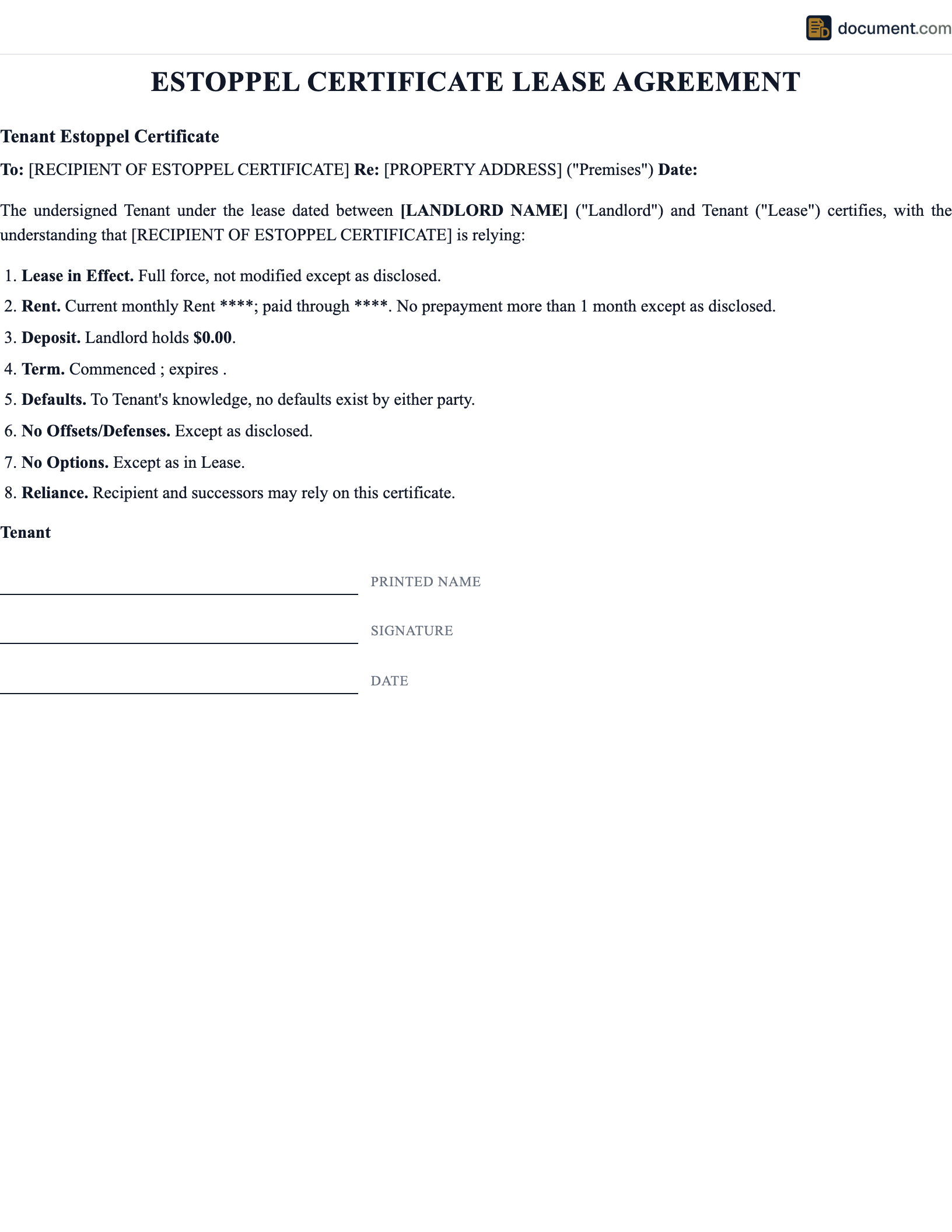 Estoppel Certificate Lease Agreement preview