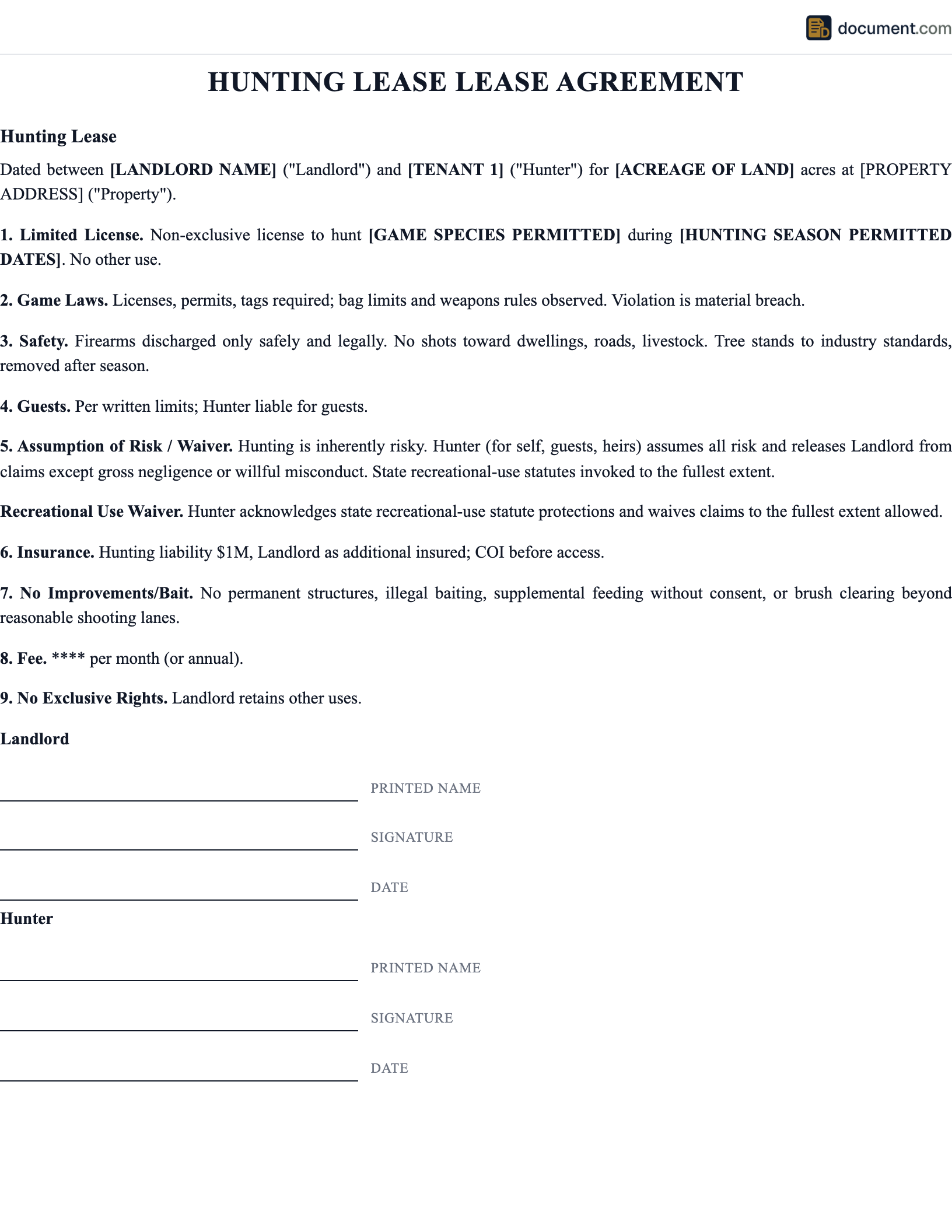Hunting Lease Lease Agreement preview