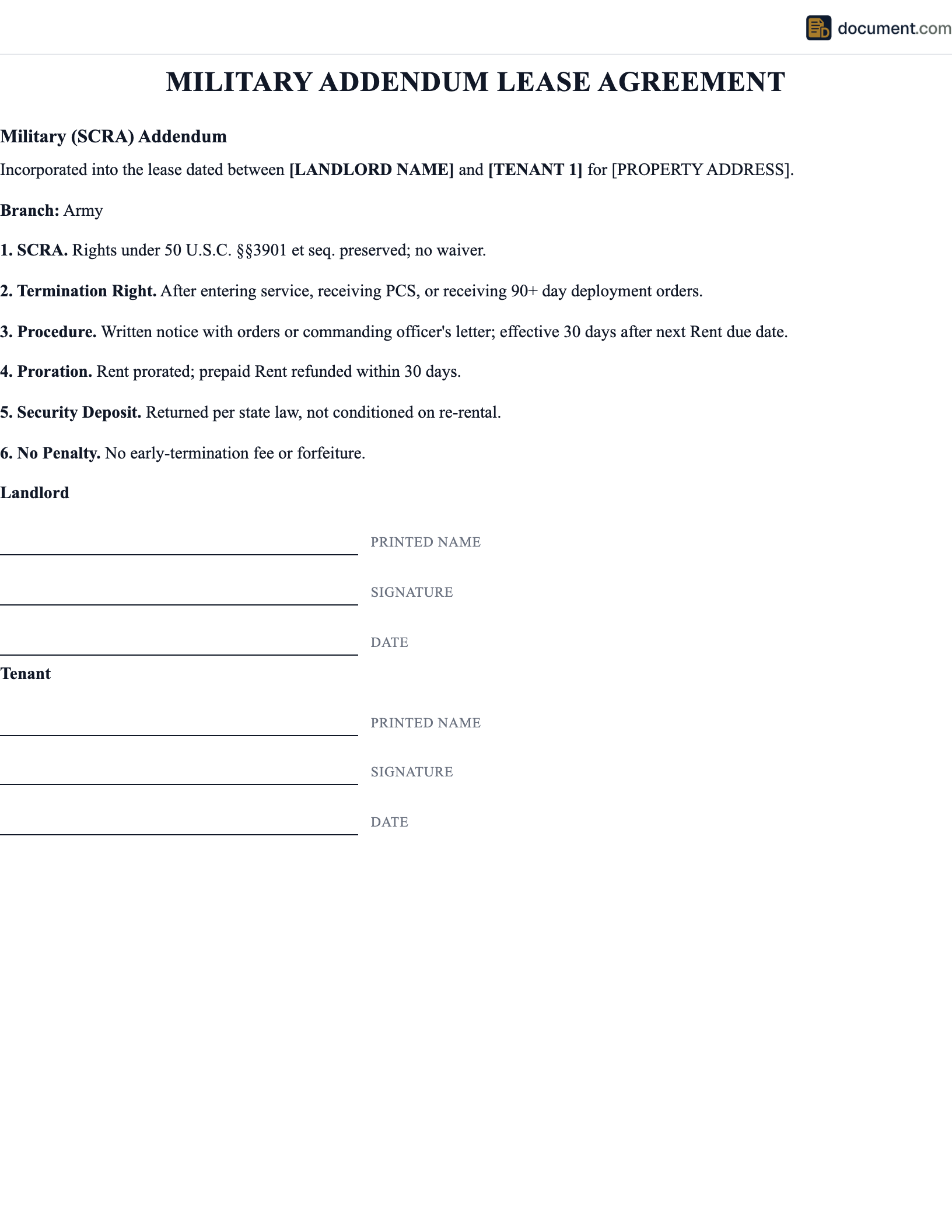 Military Addendum Lease Agreement preview