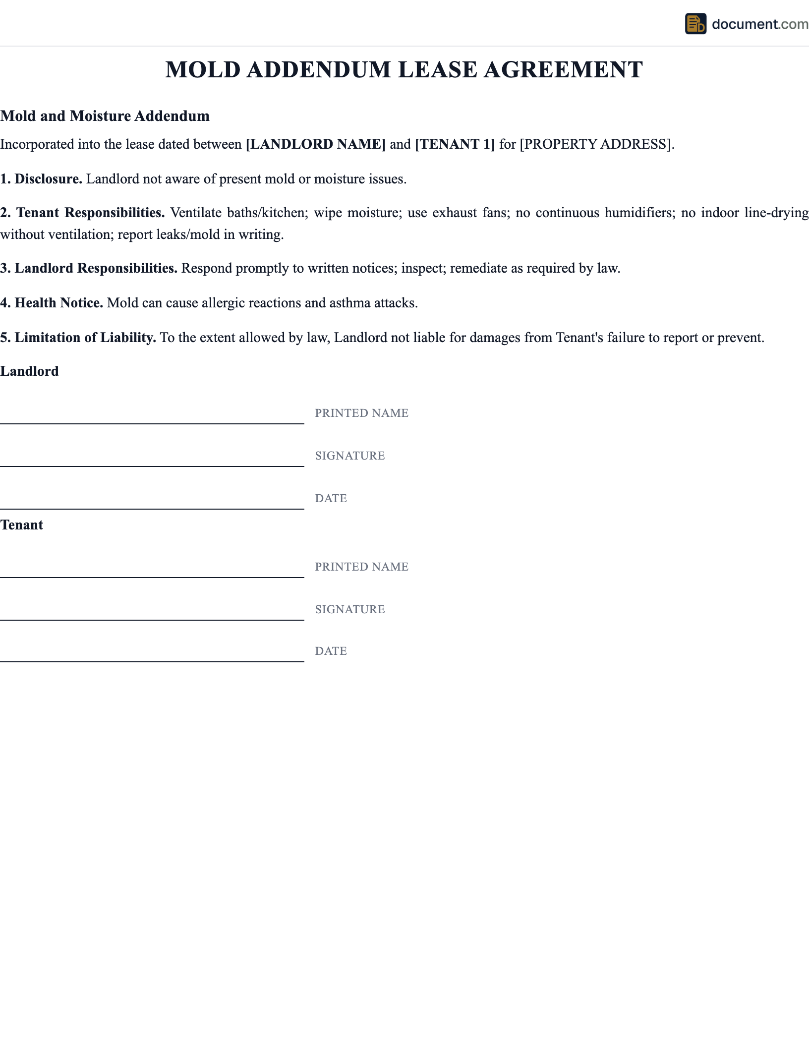 Mold Addendum Lease Agreement preview