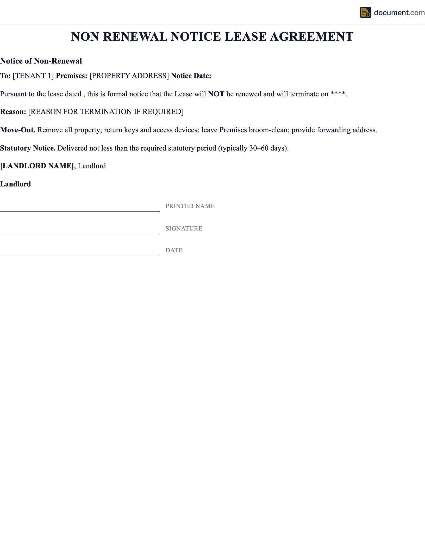 Non Renewal Notice Lease Agreement preview
