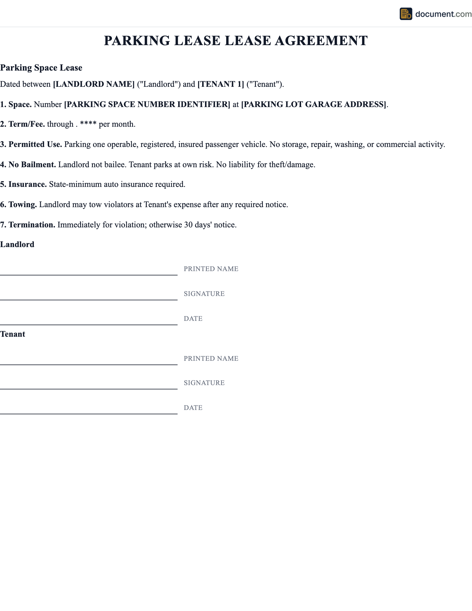 Parking Lease Lease Agreement preview